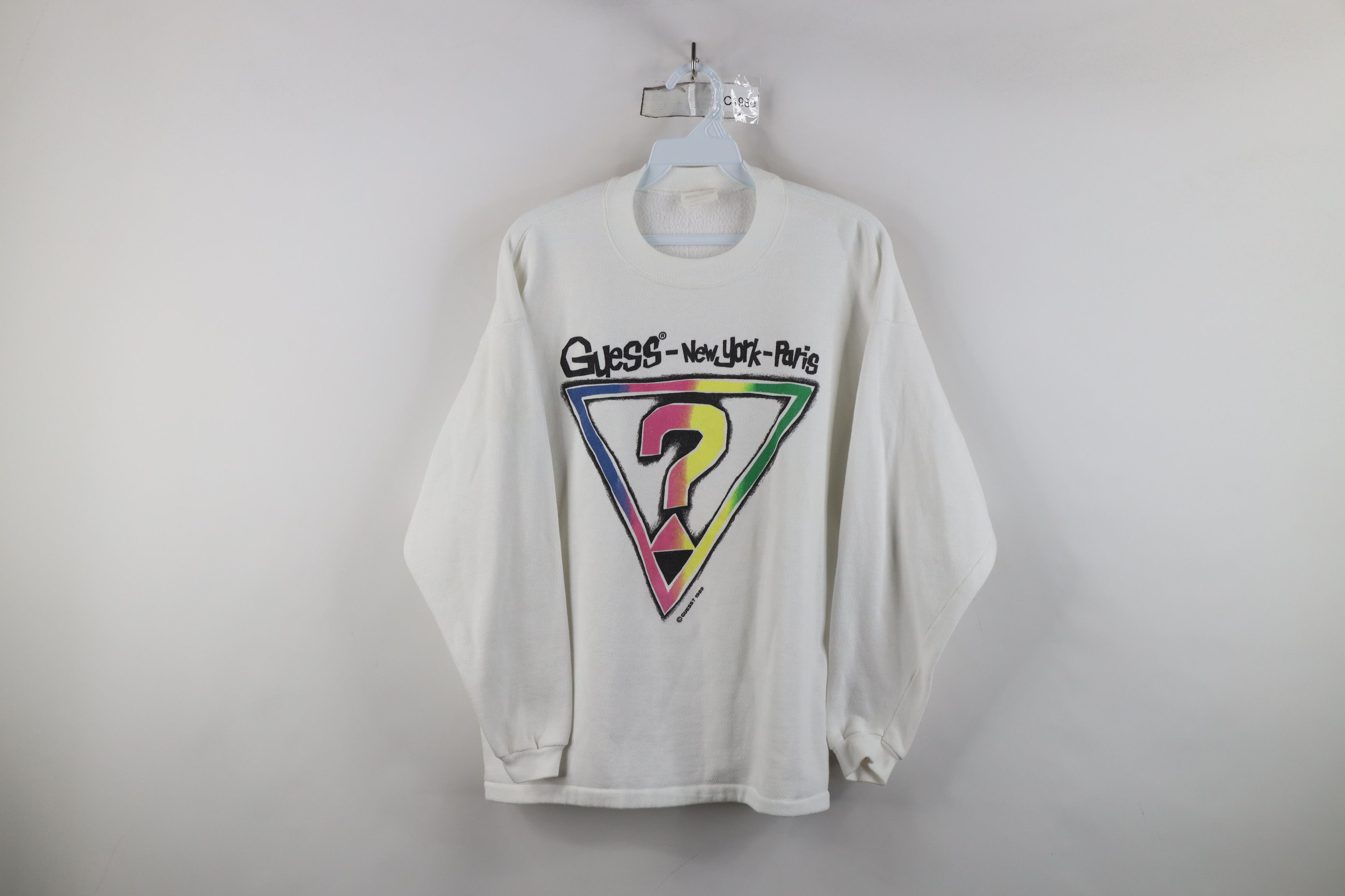 Guess × Vintage Vintage 80s Guess Rainbow Crewneck Sweatshirt White USA Size ONE SIZE - 1 Thumbnail