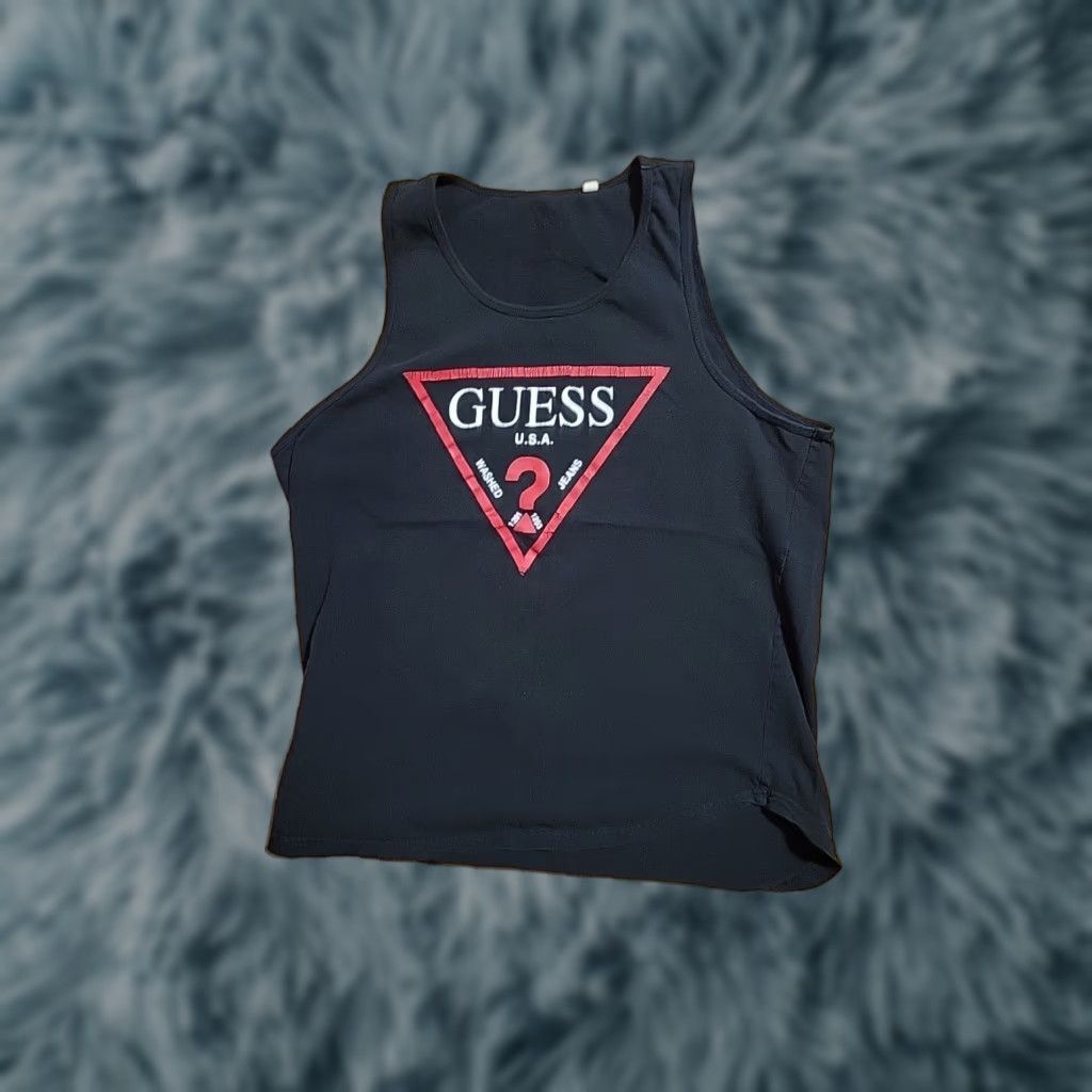 Vintage VINTAGE Guess Tank Top XL Unisex 90s Black Cotton Red Triangle Sportswear Beach Shirt Size US XL / EU 56 / 4 - 1 Thumbnail