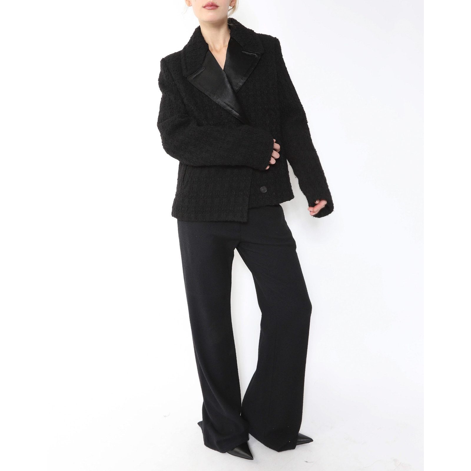Haider Ackermann FW18 Double Breasted Short-Coat in Black Tweed Size XS / US 0-2 / IT 36-38 - 8 Thumbnail
