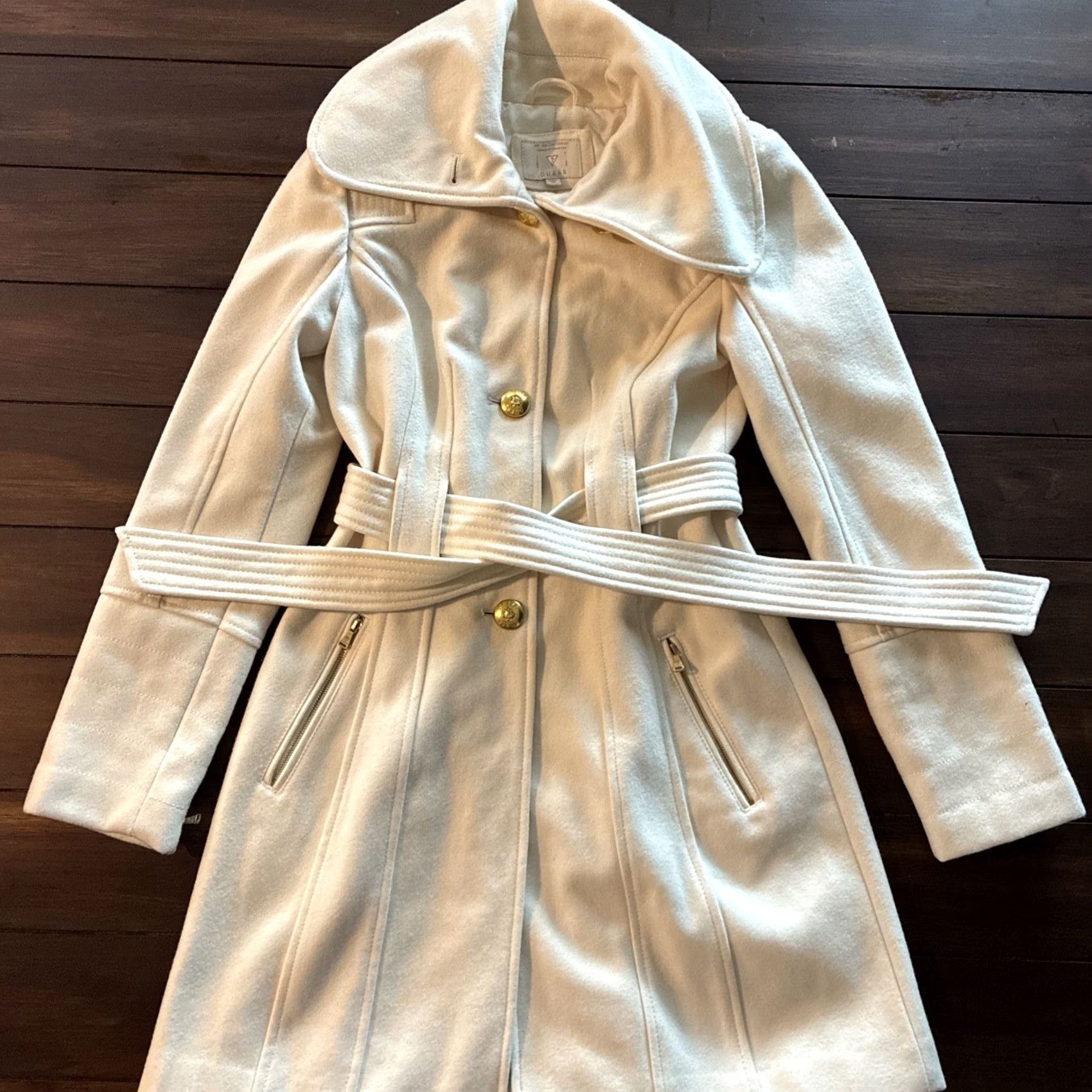 Guess GUESS White Trenchcoat With Gold Button Accents Women XS Size XS / US 0-2 / IT 36-38 - 2 Thumbnail