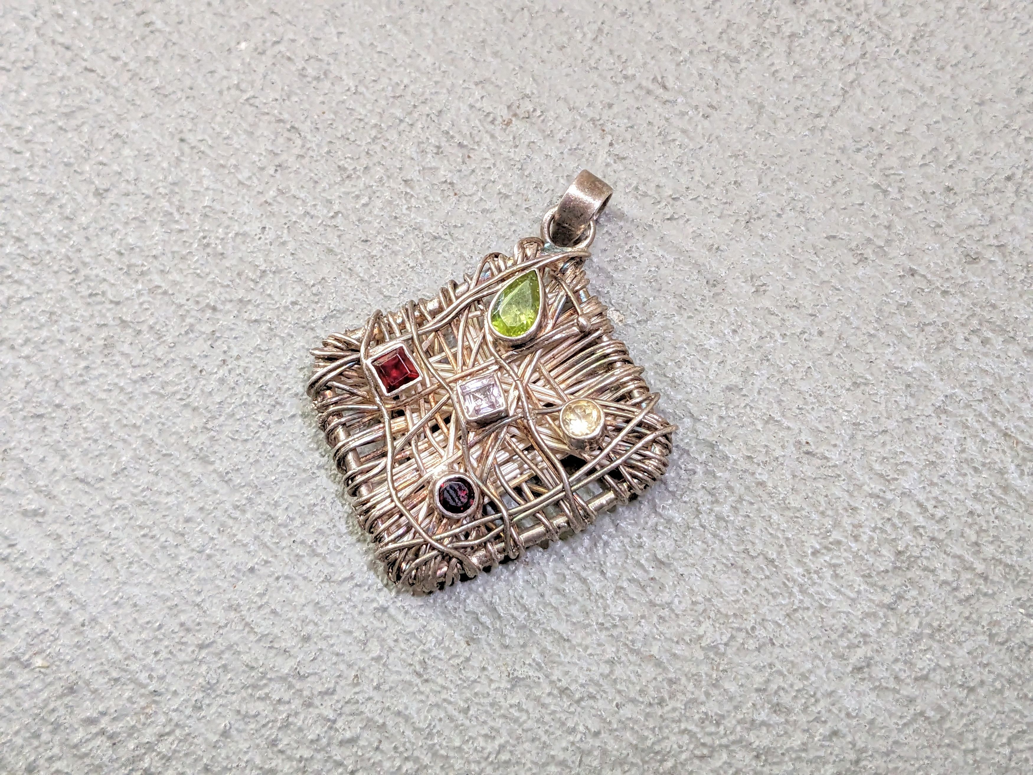 Jewelry Vintage Sterling Silver Pendant Garnet Peridot Citrine Size ONE SIZE - 2 Thumbnail