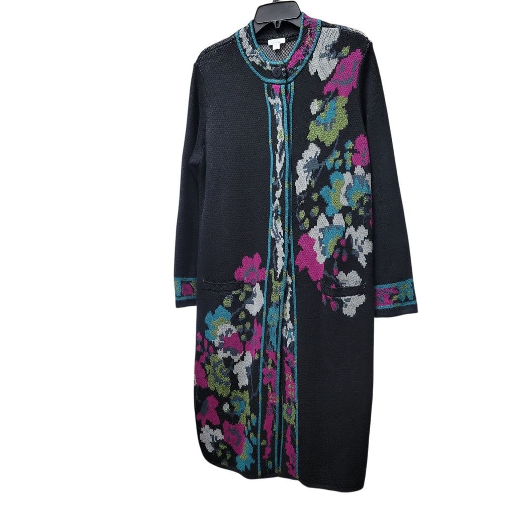 J. Jill J.JILL Women's Black Floral Boho Cardigan Jacket Medium Size M / US 6-8 / IT 42-44 - 2 Thumbnail