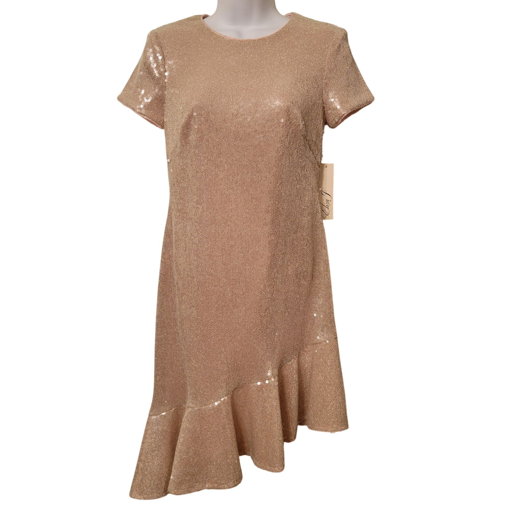 Other Eliza J 2 Sequined Short Sleeve Ruffle Asymmetrical Hem Cock Size XS / US 0-2 / IT 36-38 - 1 Thumbnail