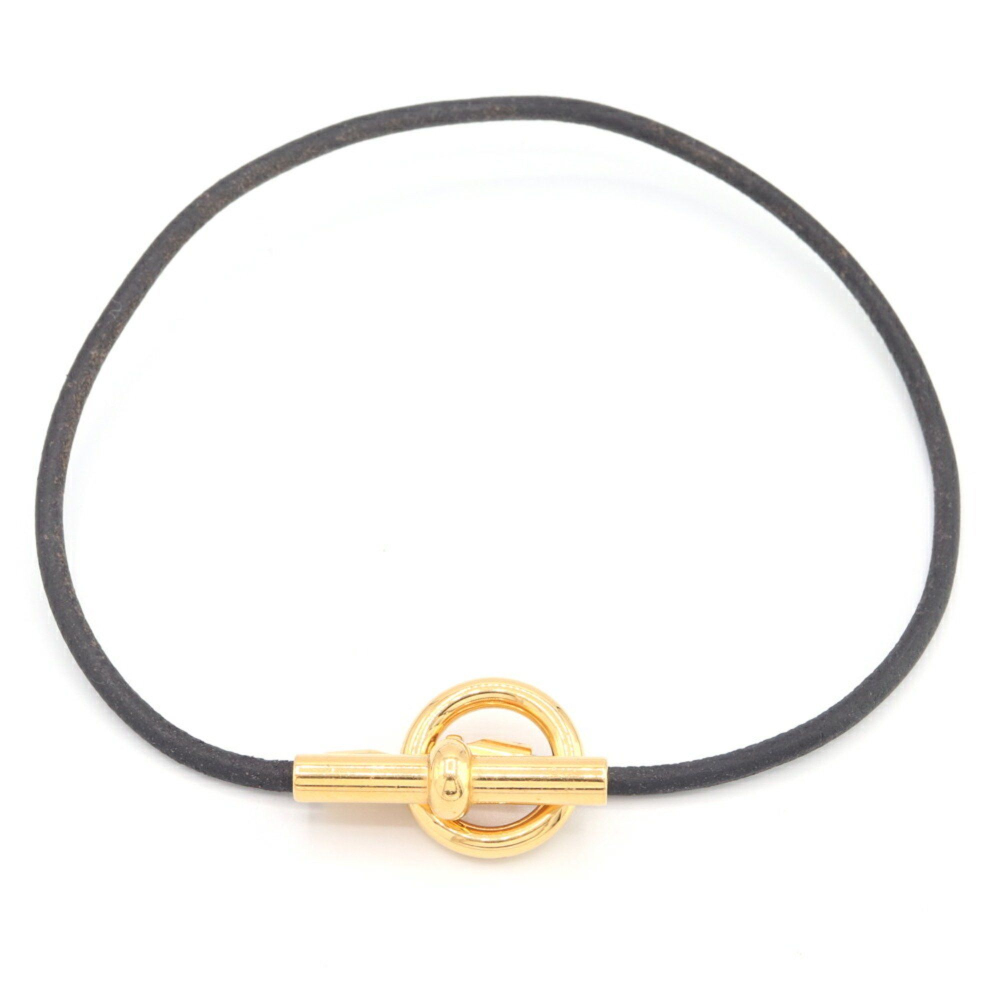 image of Hermes Choker Grenan Black Leather Double Bangle Women's Hermes