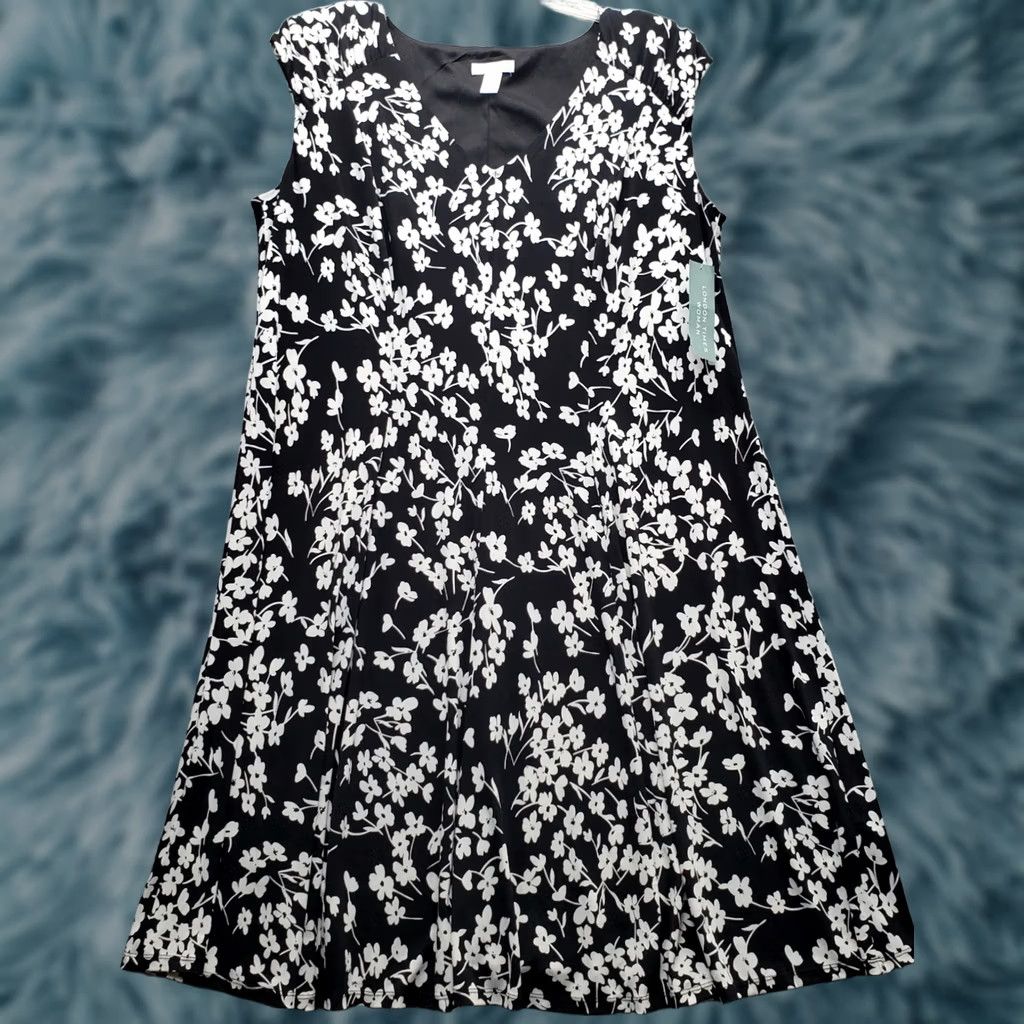 Vintage London Times Dress Women 2X Multi Floral Stretch Sleeveless Pullover Fit & Flare V-Neck Casual Knee Length Size XXL / US 16-18 / IT 52-54 - 1 Thumbnail