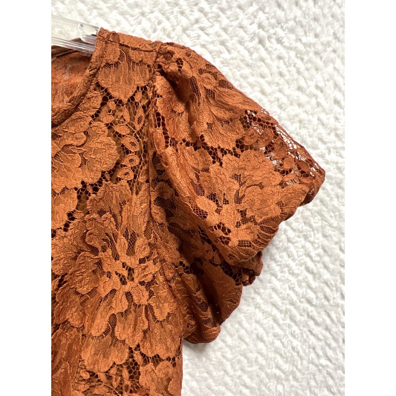 Free People Free People Lace Mini Dress Rust Copper Floral Boho Flutter Sleeve Tie Back PS Womens Size S / US 4 / IT 40 - 6 Thumbnail