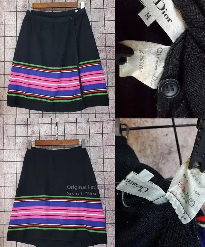 Dior Dior Irregular Black Wool Stripe Skirt . Size 23" - 2 Thumbnail