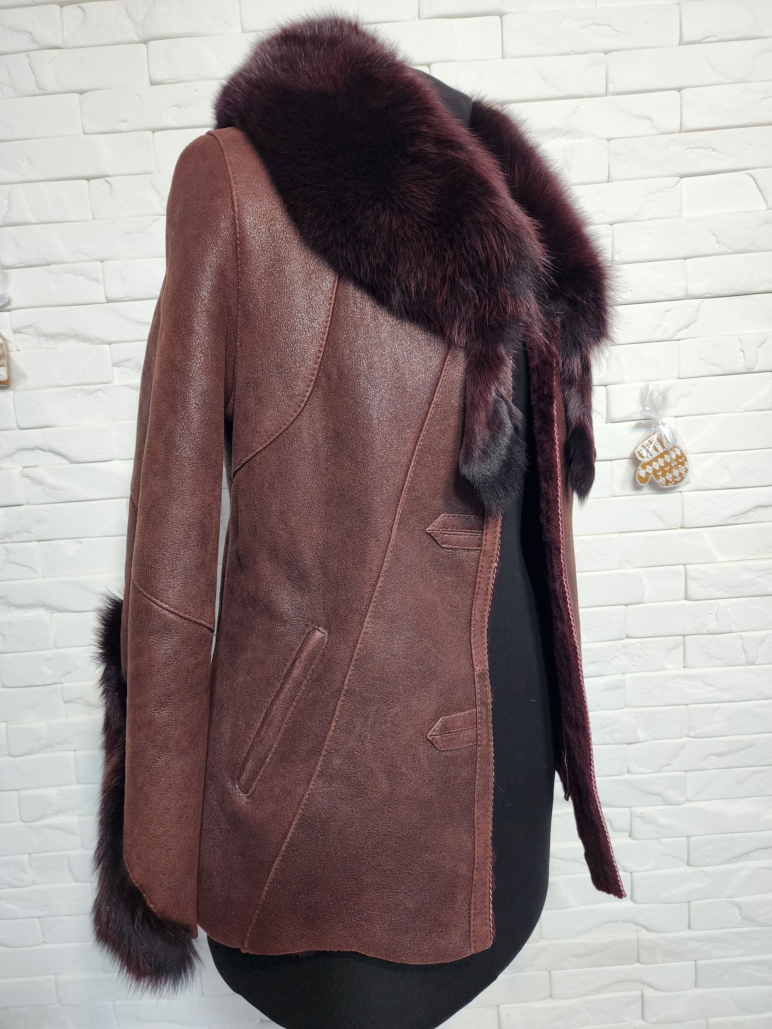 Furla Women's Brown Sheepskin Coat: Genuine Fur Collar Size M / US 6-8 / IT 42-44 - 4 Thumbnail