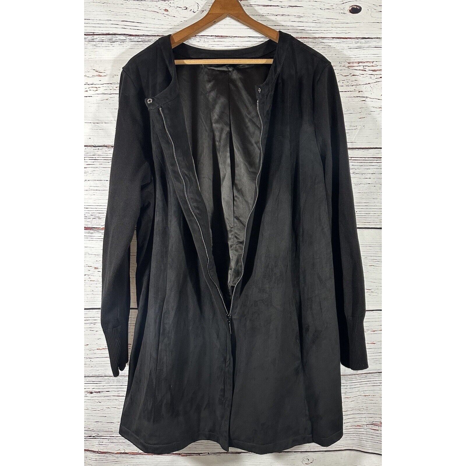 Halston H by Halston Faux Suede Sweater Jacket With Knit Sleeves Bla Size XXL / US 16-18 / IT 52-54 - 7 Thumbnail
