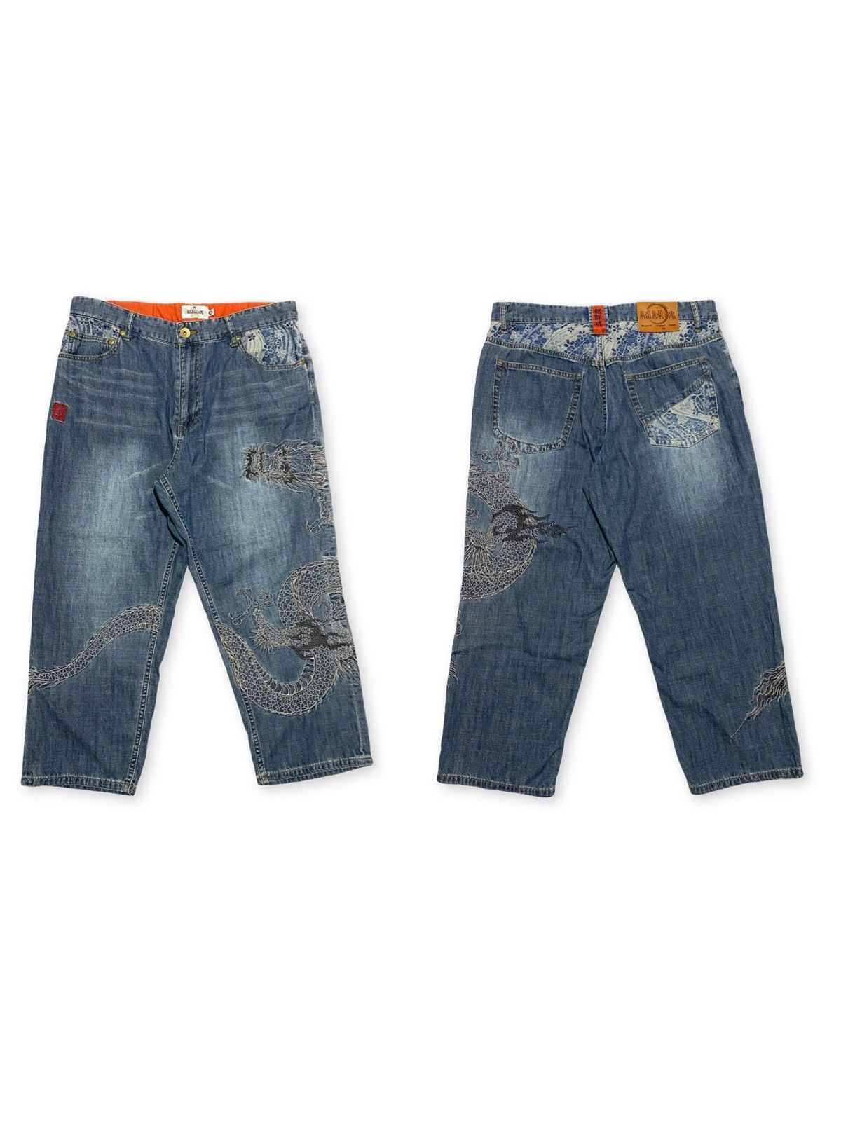 Japanese Brand × Vintage 💥KARAKURI TAMASHII💥 SUKAJAN DRAGON DENIM PANTS Size US 36 / EU 52 - 1 Thumbnail