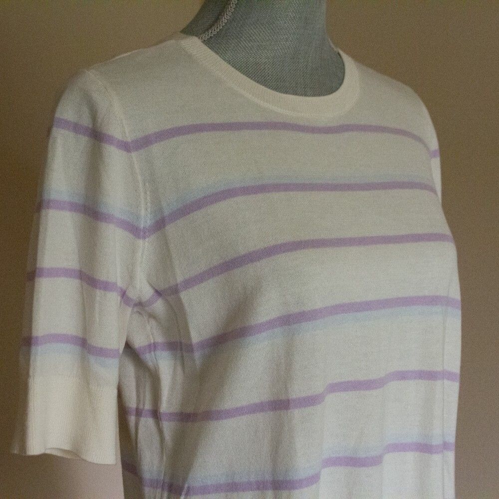 Loft Striped Cream & Lavender Knit Tunic Top With 3/4 Sleeves pet Size ONE SIZE - 8 Thumbnail