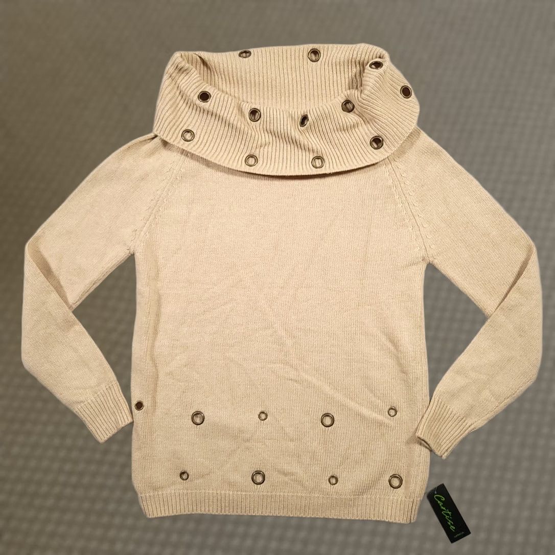 Vintage Cartise Beige Cowl Neck Sweater Wool Blend Grommets Medium Womens Size M / US 6-8 / IT 42-44 - 1 Thumbnail