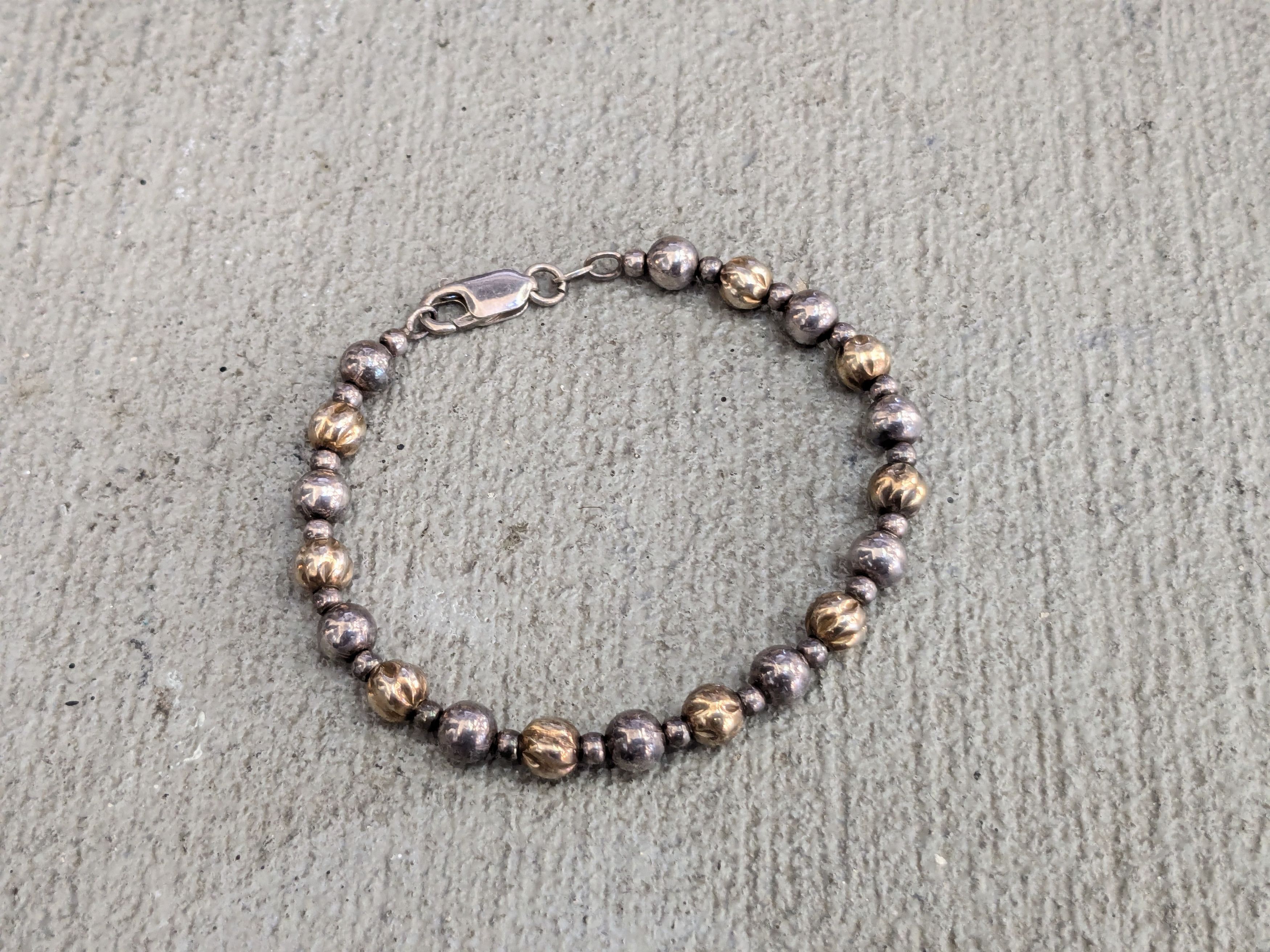 Vintage Vintage Sterling Silver Bracelet Ball Bead Two Tone Gold Size ONE SIZE - 1 Thumbnail