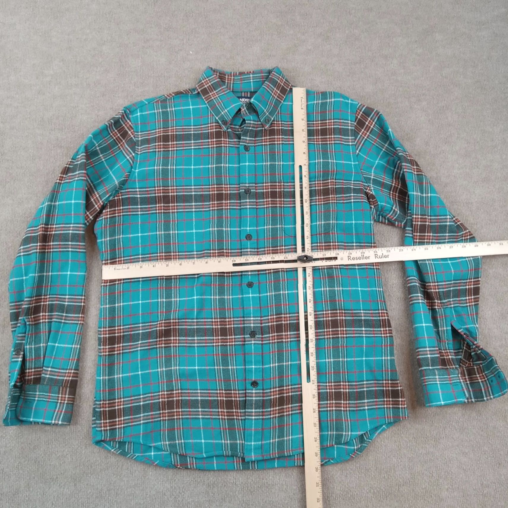 Lands' End Lands End Shirt Mens 16-16.5 Blue Brown Plaid Flannel Traditional Fit Button Up Shirt - Mens Regular Size 16 Blue Plaid Size US L / EU 52-54 / 3 - 2 Thumbnail