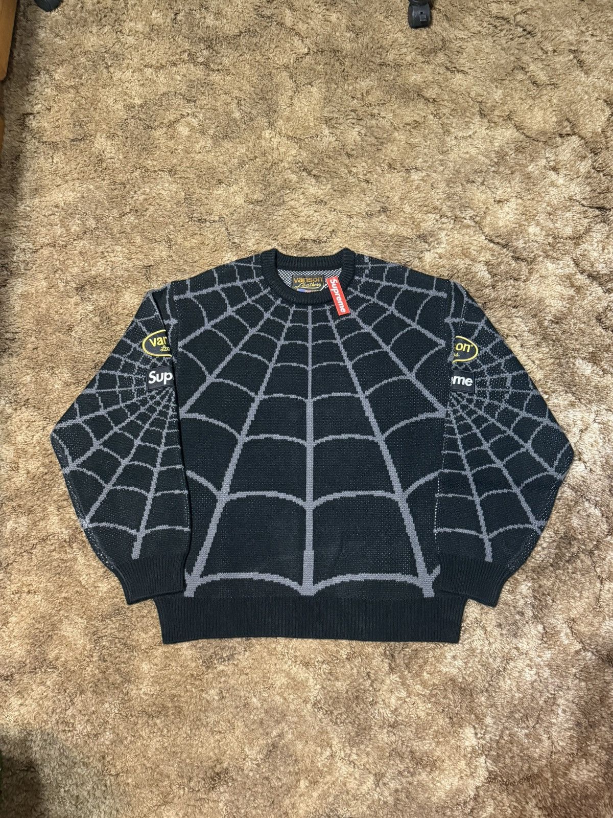 Supreme × Vanson Leathers Supreme/Vanson Leathers Spider-Man Sweater Black Brand New Size US M / EU 48-50 / 2 - 1 Thumbnail