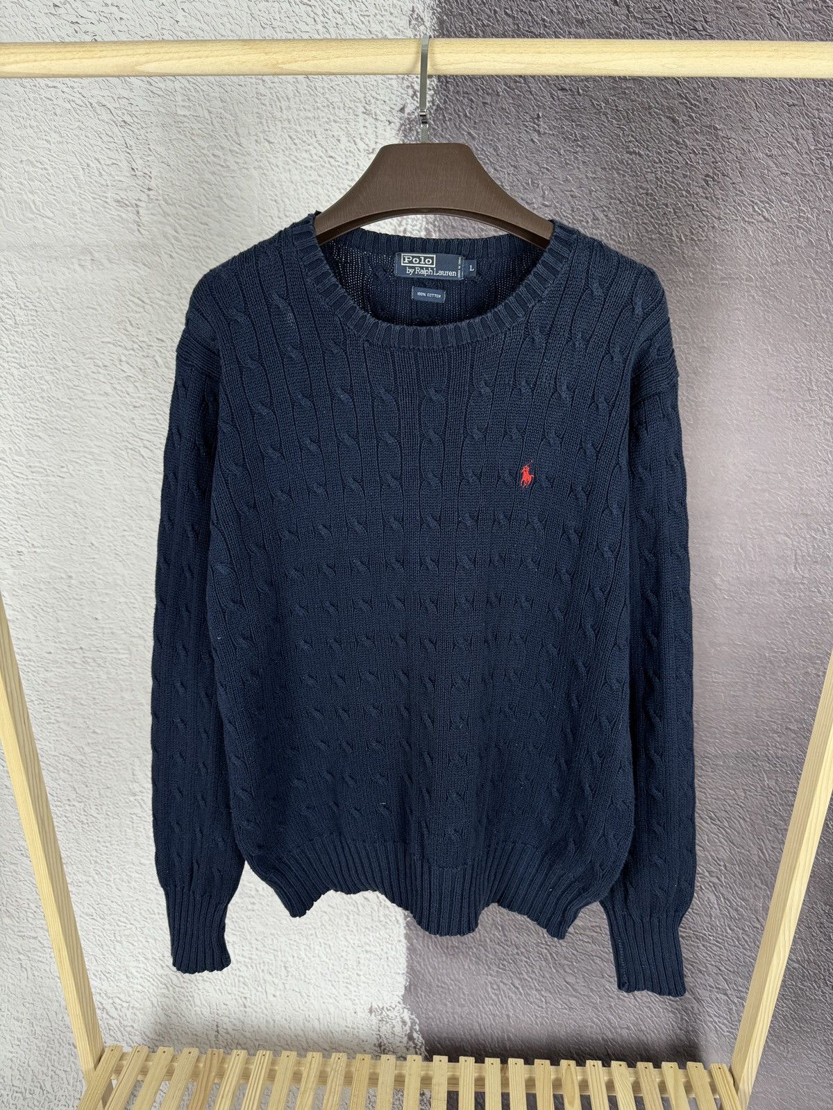 Polo Ralph Lauren vintage cable knit navy sweater size L