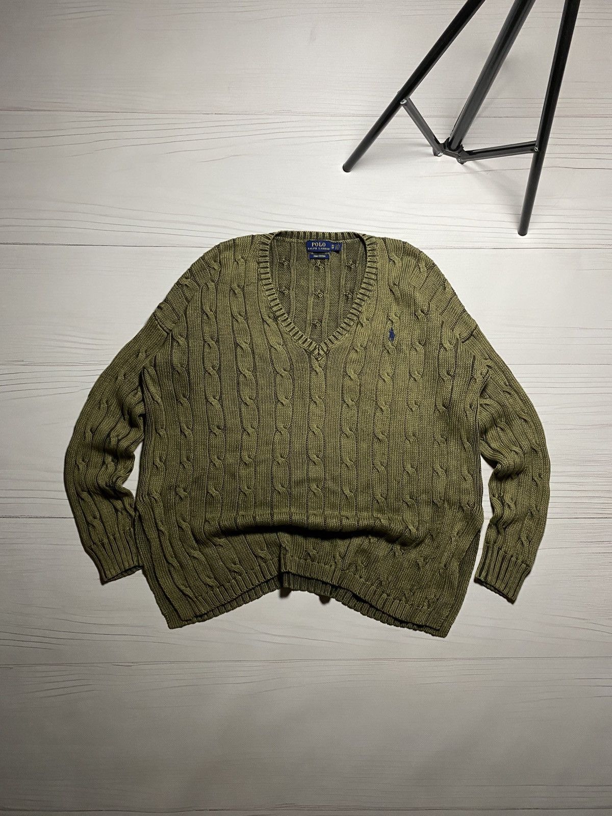 Polo Ralph Lauren Vintage Polo Ralph Lauren cable knit oversize V-neck sweater Size XS / US 0-2 / IT 36-38 - 2 Thumbnail