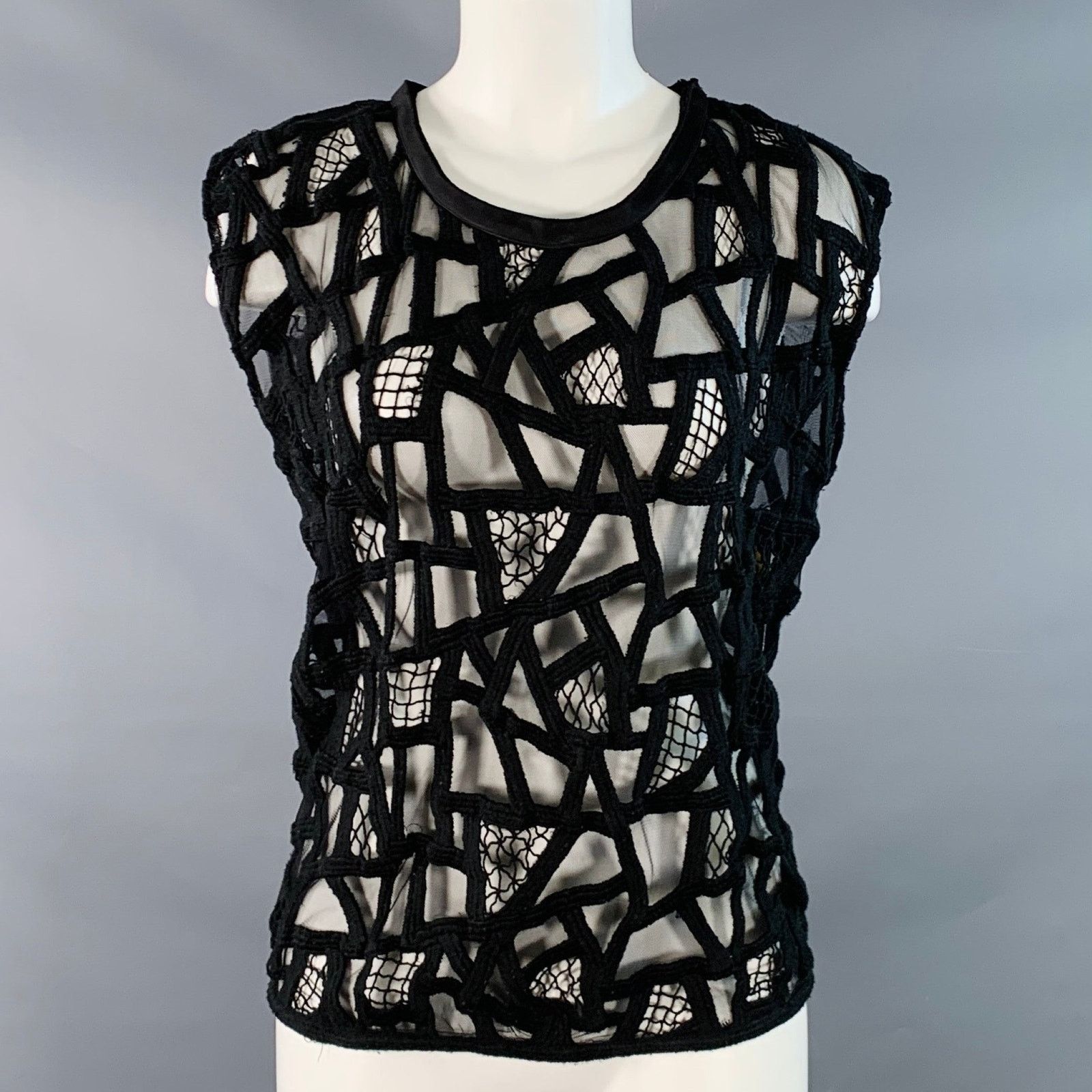 Iro IRO Size S Black Lace Mesh Sleeveless Crew Neck Casual Top Size XS / US 0-2 / IT 36-38 - 1 Thumbnail