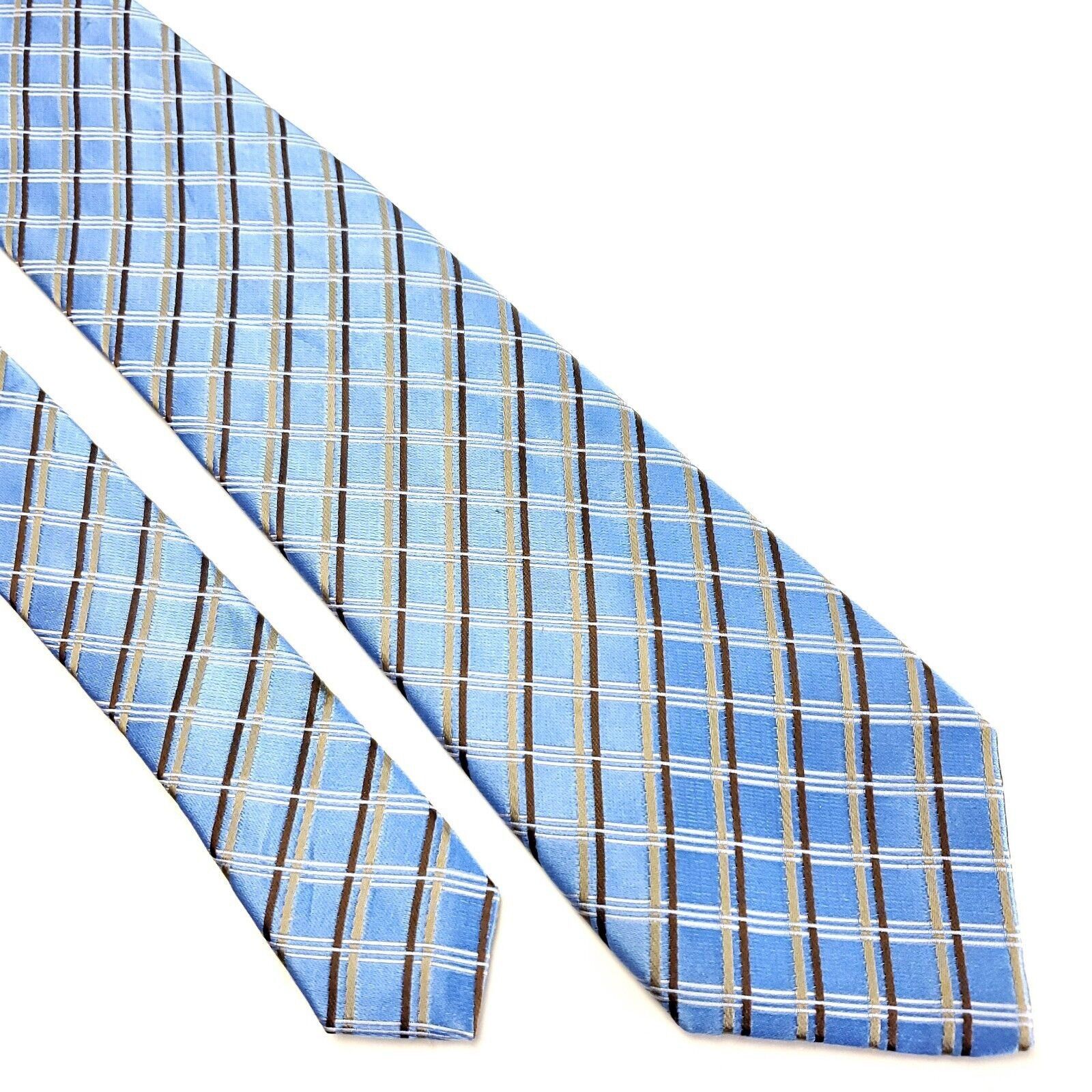 Vintage Geoffrey Beene Silk Tie Woven Blue Plaid Skinny Size ONE SIZE - 1 Thumbnail