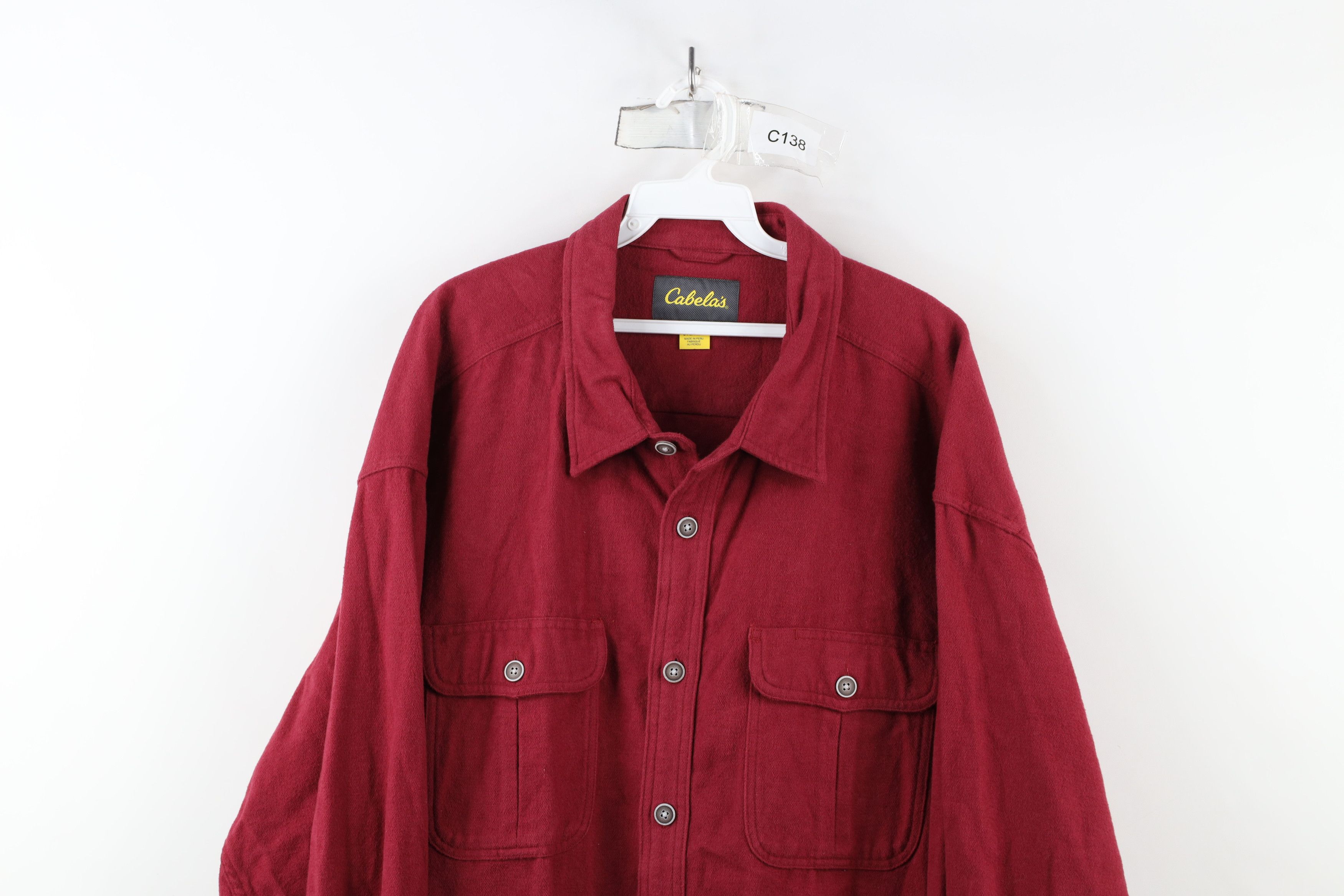 Cabelas × Vintage Vintage Cabelas Heavyweight Chamois Cloth Button Shirt Red Size US XXL / EU 58 / 5 - 2 Thumbnail