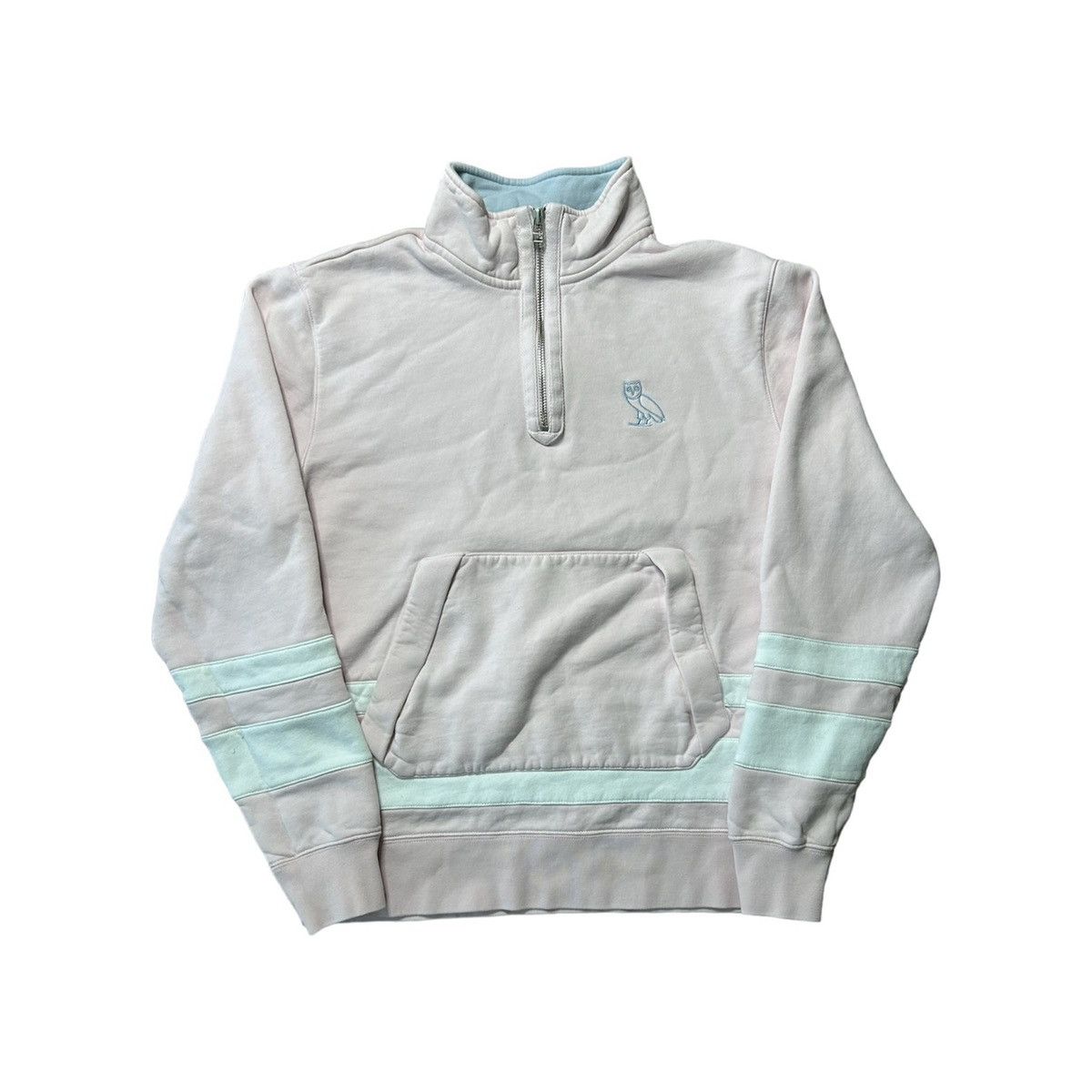 Image of Drake x Octobers Very Own Ovo 1/4 Zip Sweatshirt Pale Pink Fw22, Men's (Size Small)