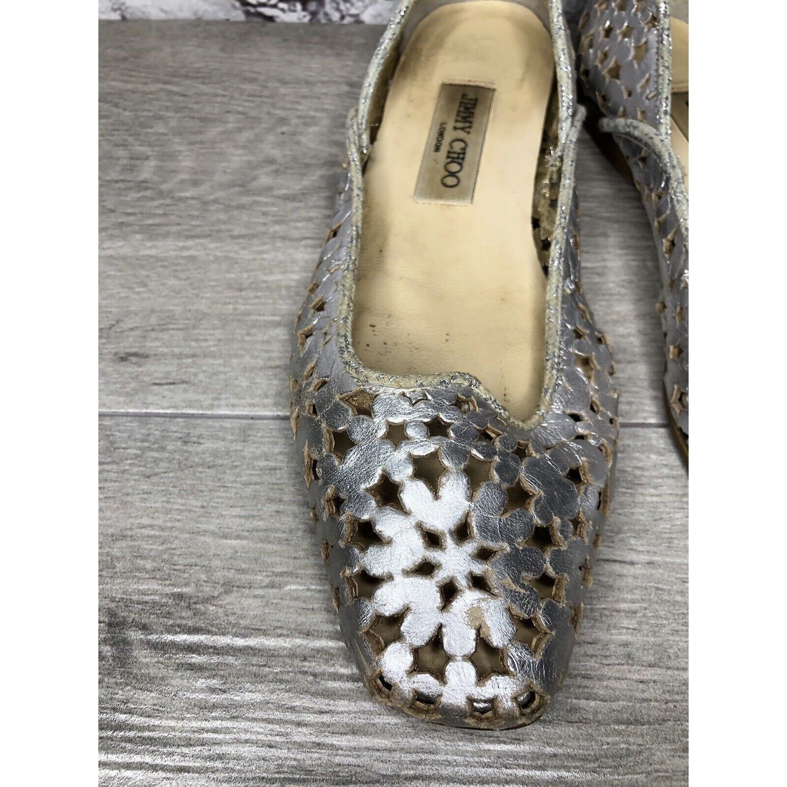 Jimmy Choo Jimmy Choo Metallic Silver Leather Cut Out Loafer Flats Wome Size US 7 / IT 37 - 6 Thumbnail