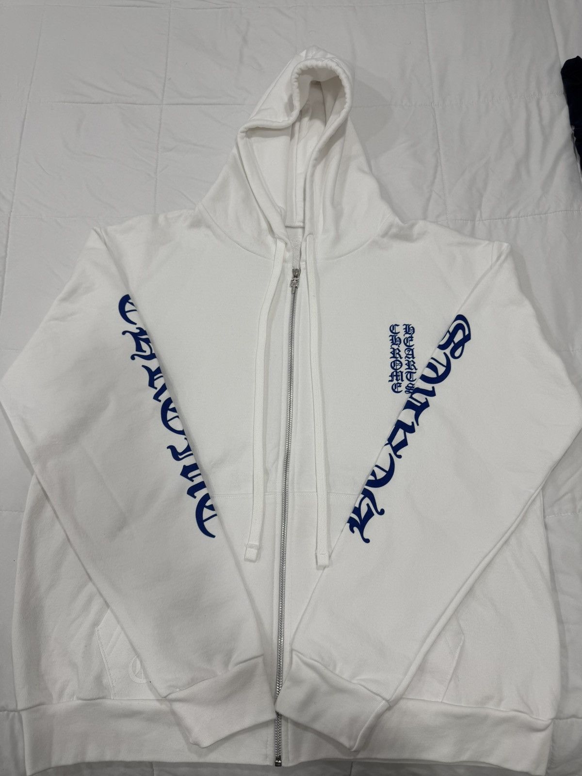 Chrome Hearts Vertical Logo Zip Up Hooded Sweatshirt White Blue Size US M / EU 48-50 / 2 - 1 Thumbnail