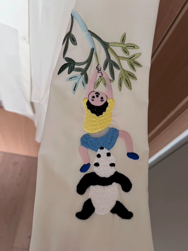 Loewe LOEWE Wool asymmetrical panda embroidered shirt Size XXS / US 00 / IT 34 - 6 Thumbnail