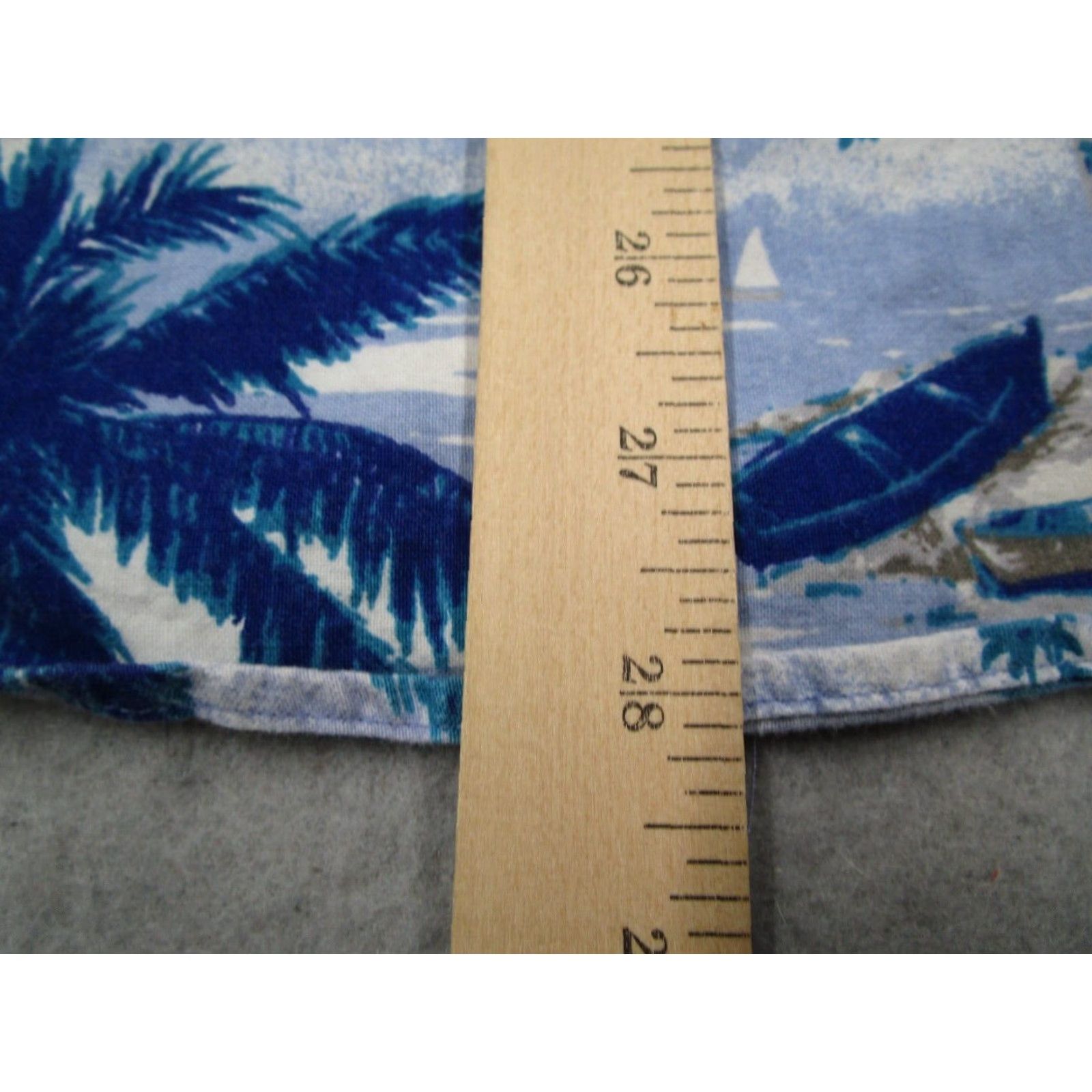 Paradise Vintage Paradise of The Pacific Men's Blue Short Sleeve Button-Up Shirt – Geometric Tropical Boat Design, Made in USA, Size M Size US M / EU 48-50 / 2 - 7 Thumbnail