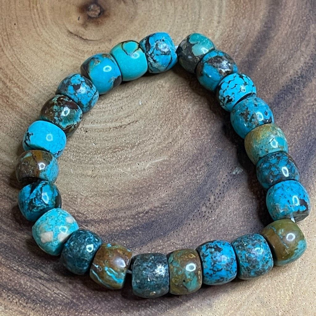 Other Turquoise beaded stretch bracelet ONE NEW reiki meditation crystal healing 9mm barrel beads Size ONE SIZE - 2 Thumbnail