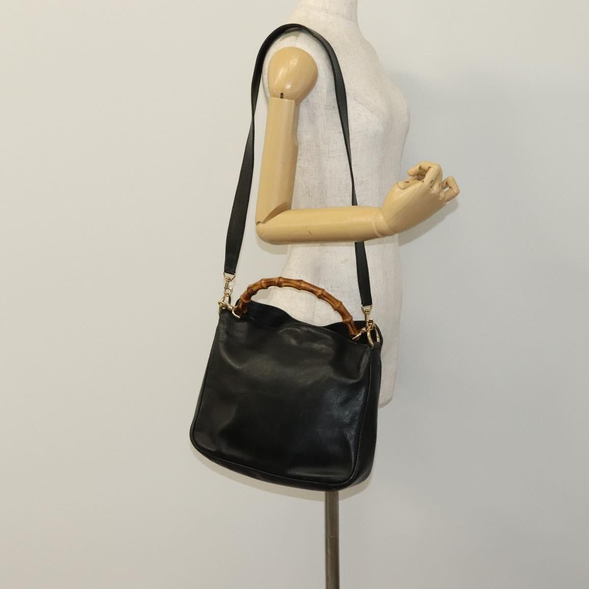 Gucci GUCCI Bamboo Hand Bag Leather Black Gold 001 2113 001 2113 Size ONE SIZE - 21 Thumbnail
