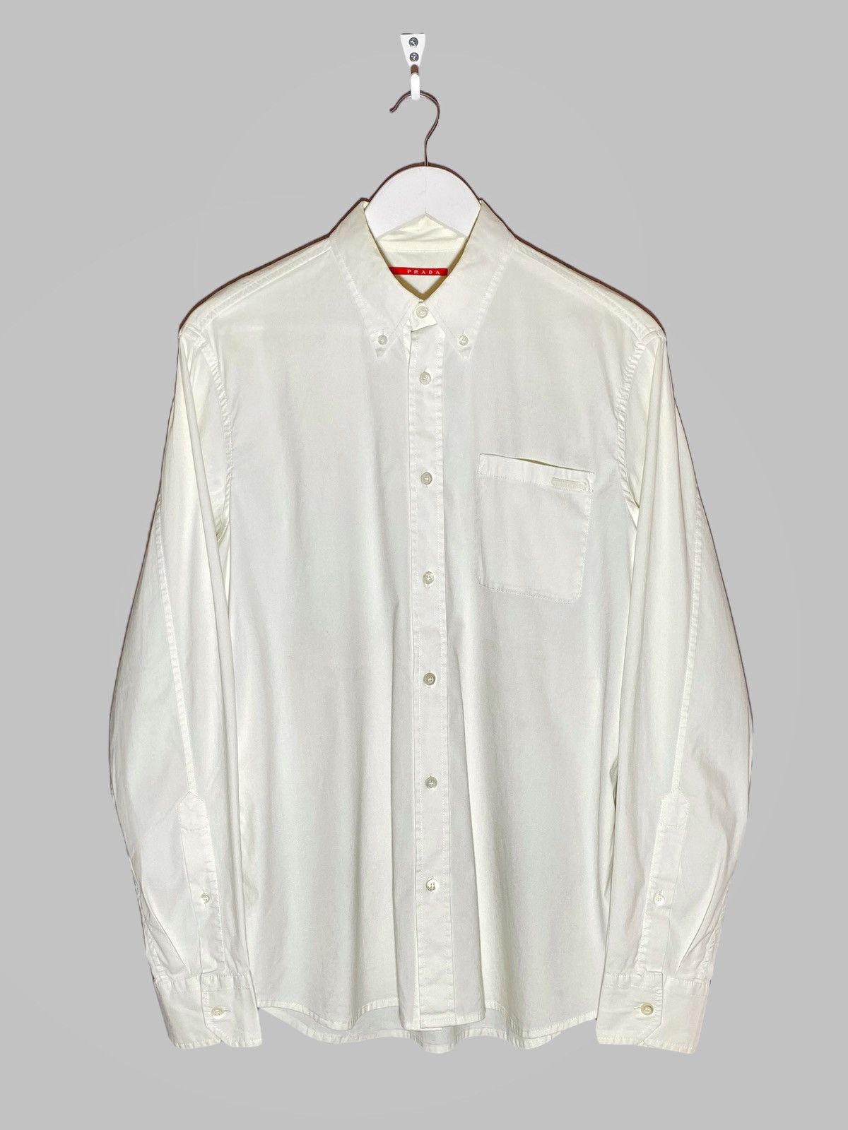 Prada Prada Tab Logo White Elastic Cotton Blend Pocket Shirt Size US M / EU 48-50 / 2 - 1 Thumbnail