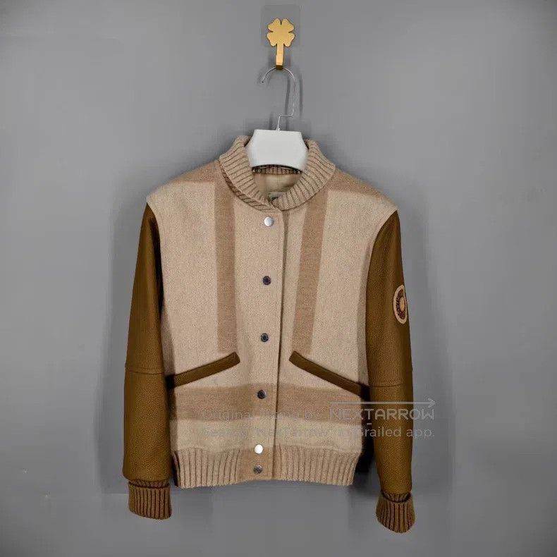 Hermes Hermes Caramel Cashmere and Leather Patch Baseball Jacket Size XXS / US 00 / IT 34 - 1 Thumbnail