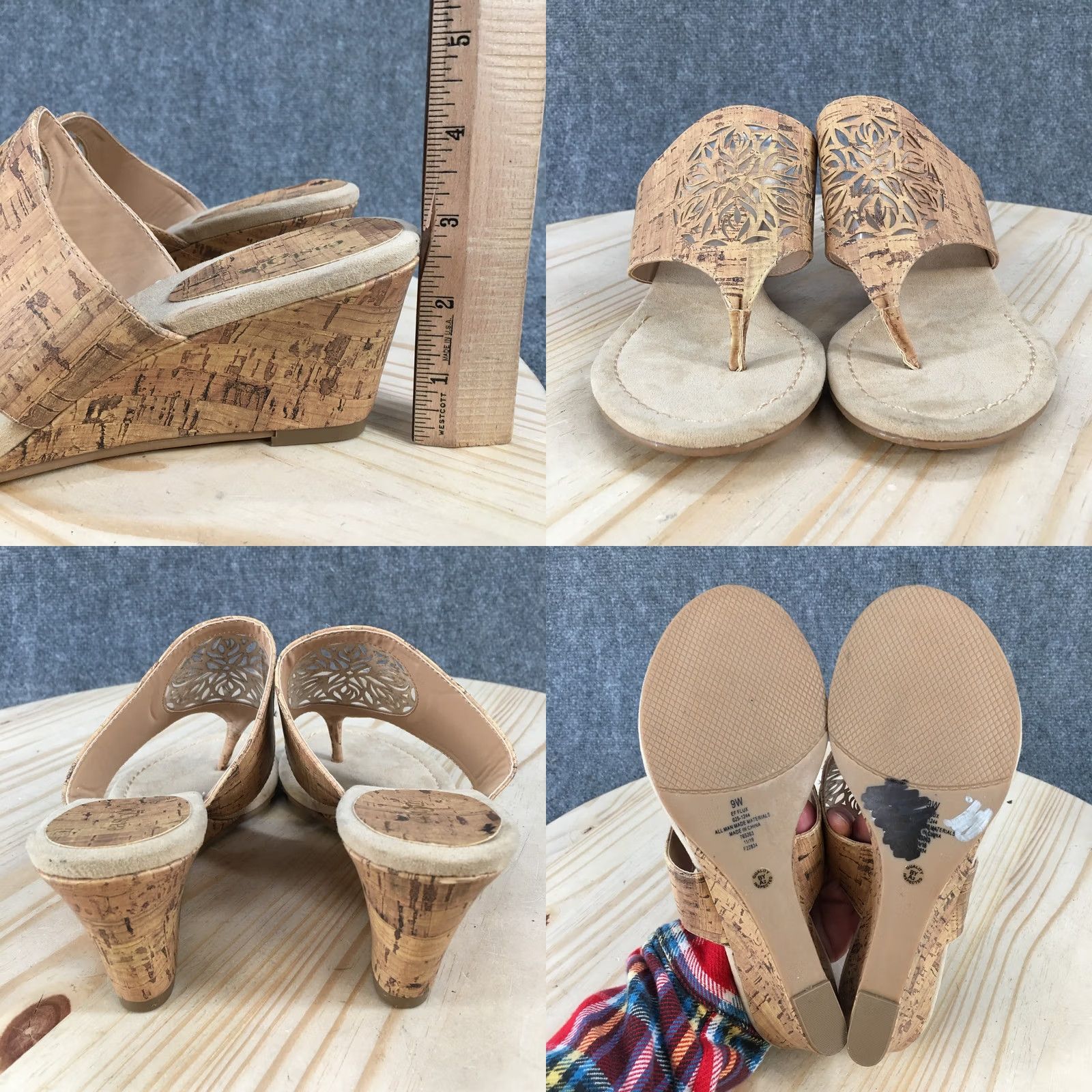 Flux East 5th Sandals Womens 9 W Flux Casual Slip On Cork Wedge Thong Brown Size US 9 / IT 39 - 8 Thumbnail