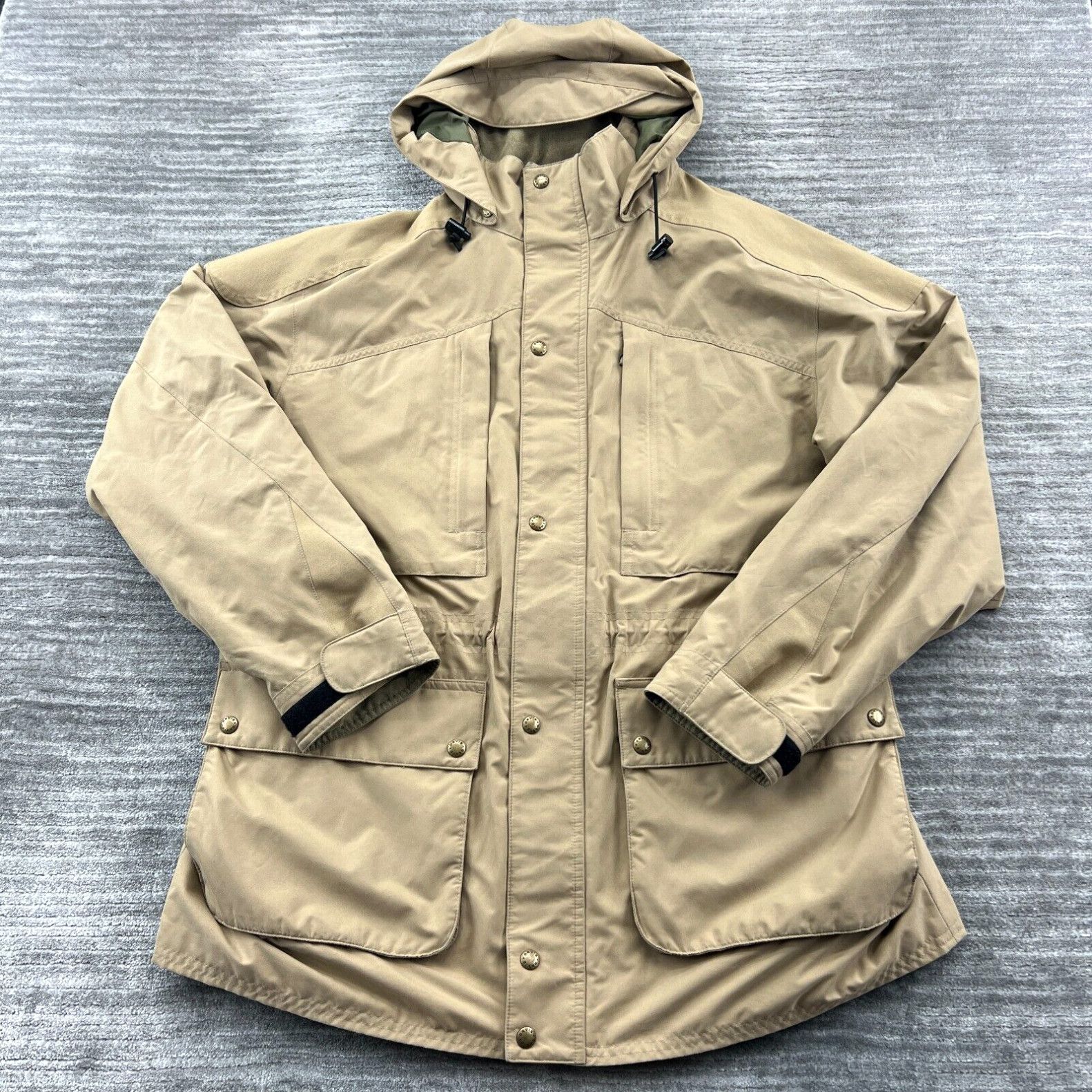 image of Orvis Coat Size L Mens Hunting Safari Fishing Field Hooded Full Zip Snap Jacket in White