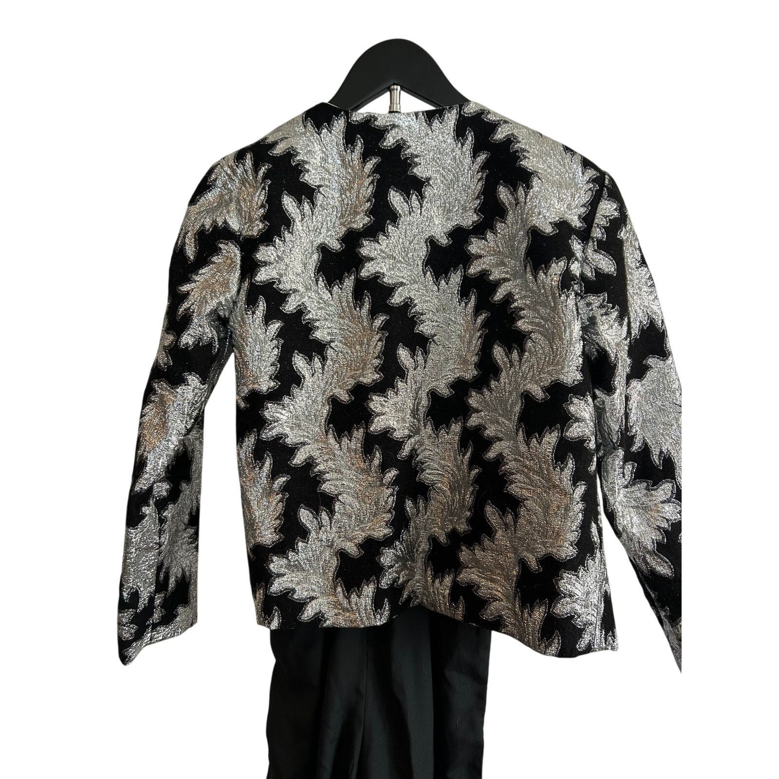 Other VTG Silver Black Metallic Brocade Jumpsuit Matching Jacket Size 28" / US 6 / IT 42 - 13 Thumbnail
