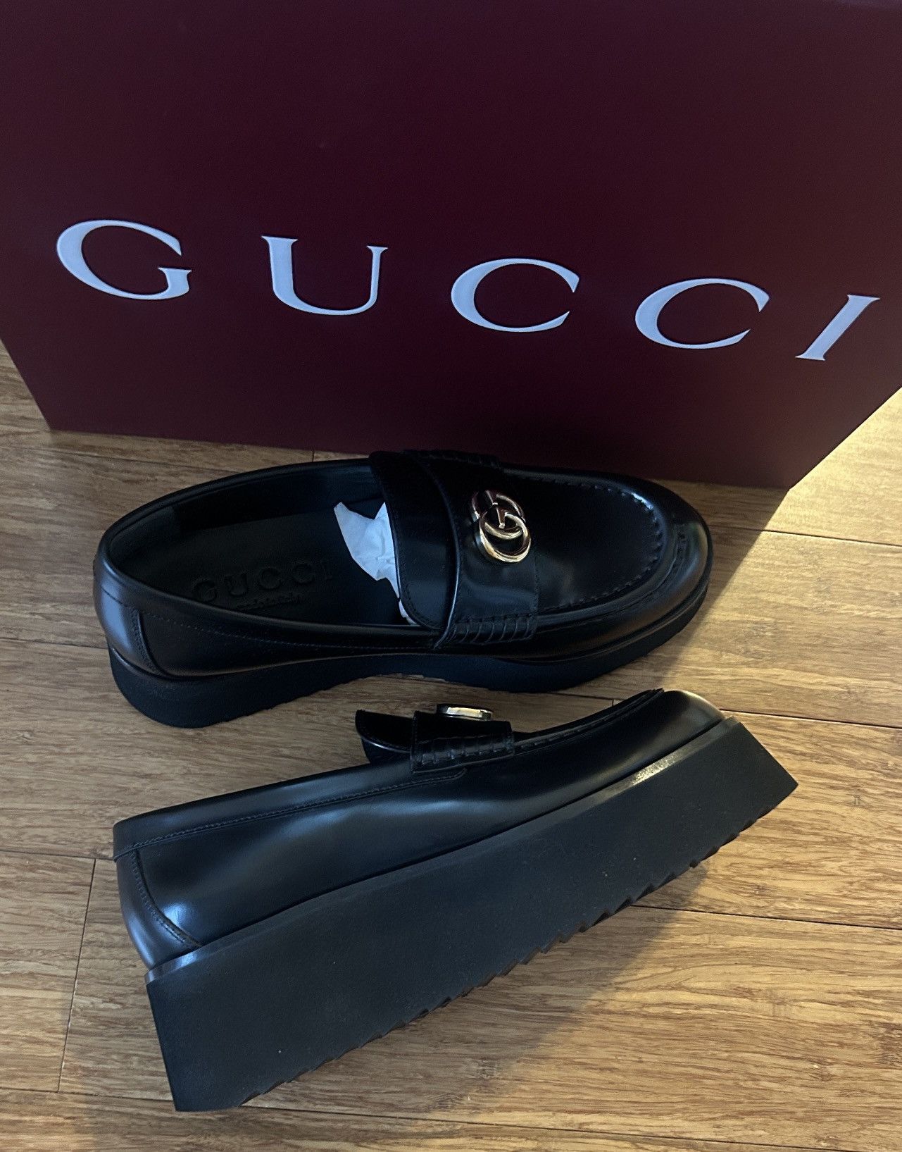 Gucci Gucci Moccasin Leather Loafers 5.5cm Black Millennial Ribot Size US 8 / IT 38 - 6 Thumbnail
