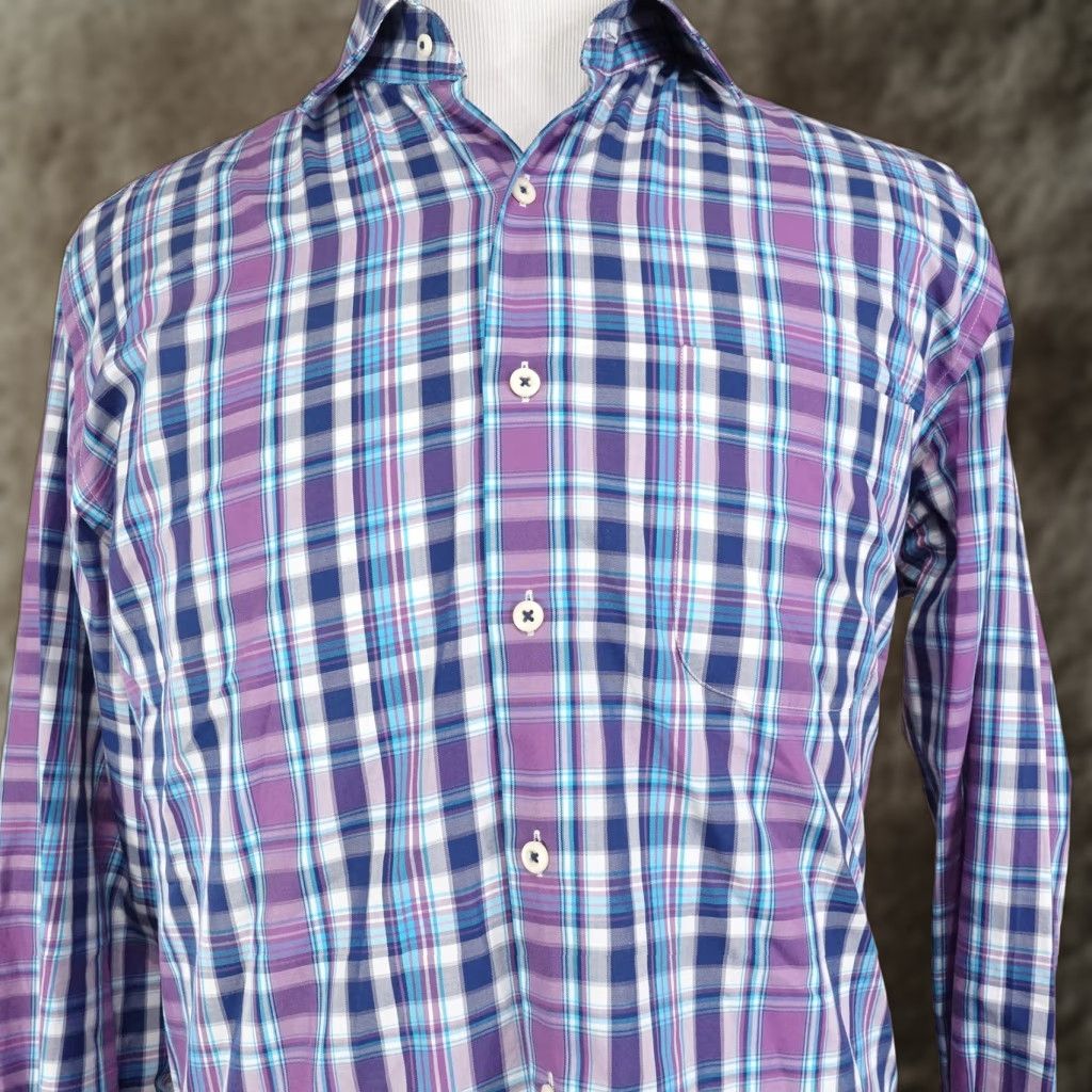 Peter Millar Peter Millar Shirt Large Purple Blue Plaid Button-Up Long Sleeve Men's Classic Casual Size US L / EU 52-54 / 3 - 1 Thumbnail