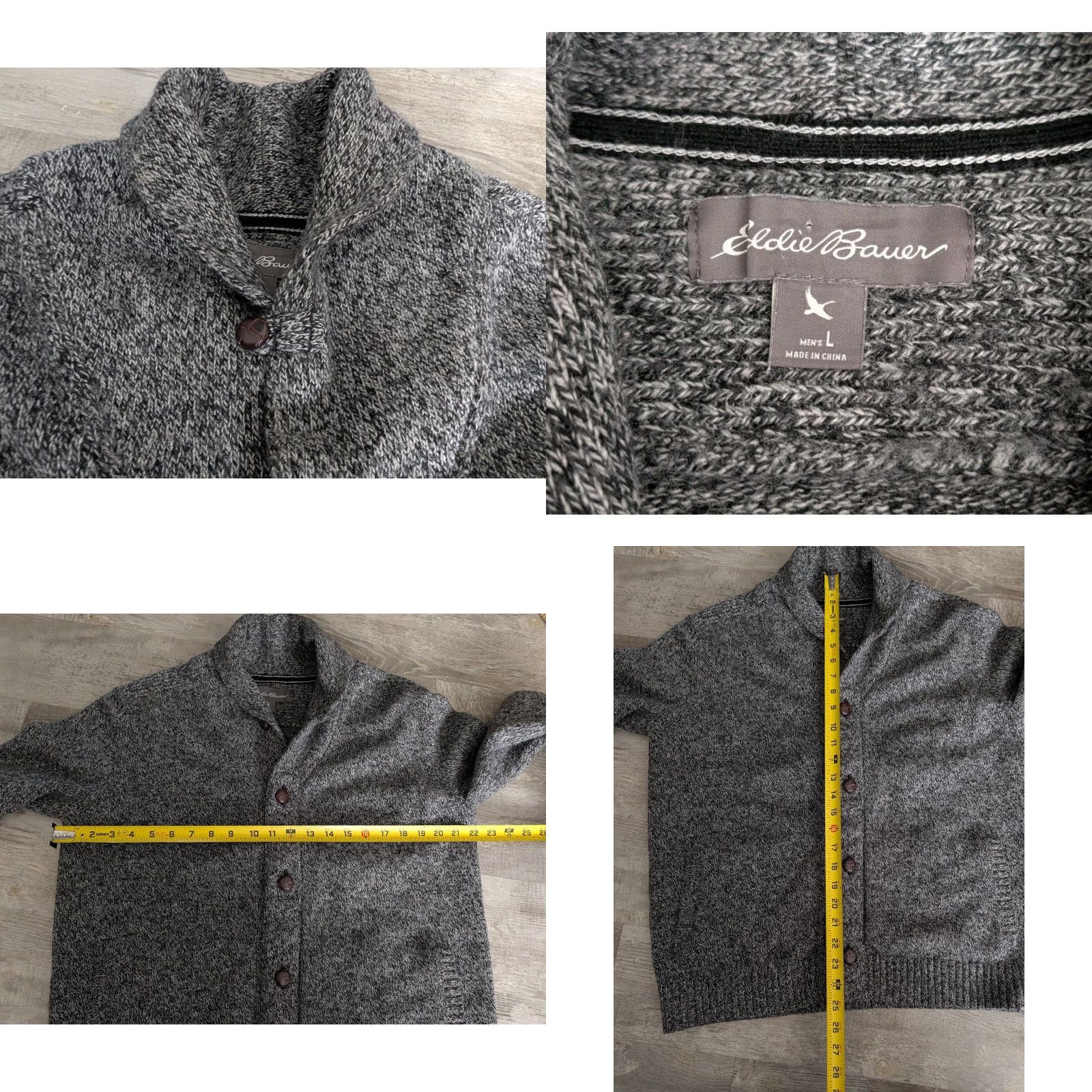 Eddie Bauer Eddie Bauer Mens Cardigan Sweater Shawl Collar Button Front Knit Gray L Wool Blend Size US L / EU 52-54 / 3 - 8 Thumbnail