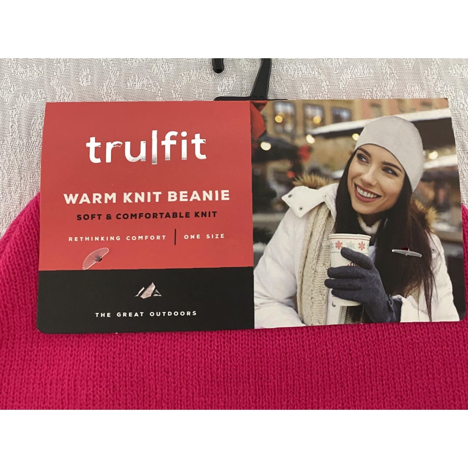 Vintage The Great Outdoors Tru Fit Hat Beanie One Size Pink Warm Knit Acrylic Winter Womens Size ONE SIZE - 2 Thumbnail