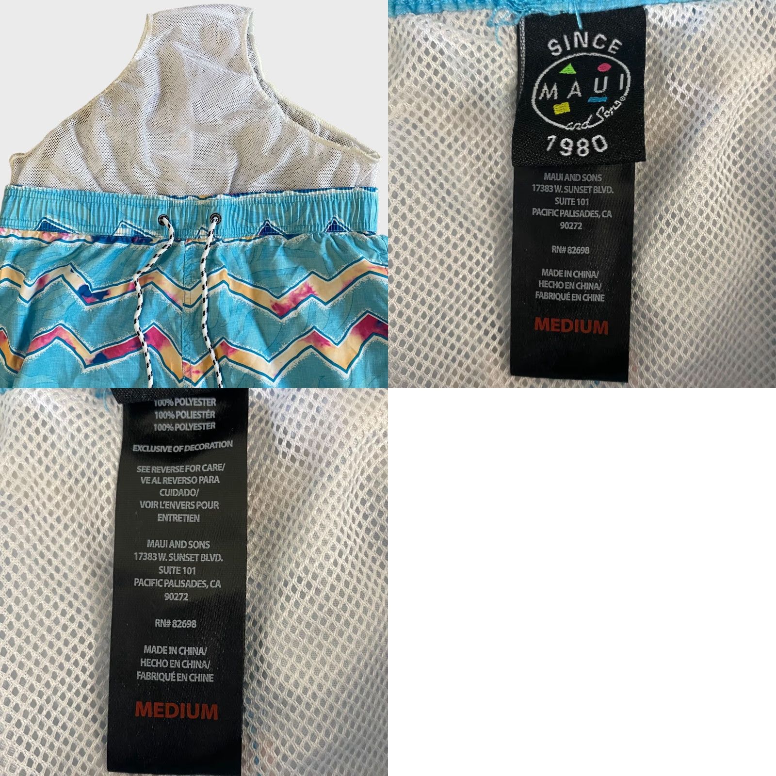 Vintage Maui & Sons Zig Zag Cruzer Print Blue Beach Pool Swim Trunks Shorts Mens Medium Size US 33 - 8 Thumbnail