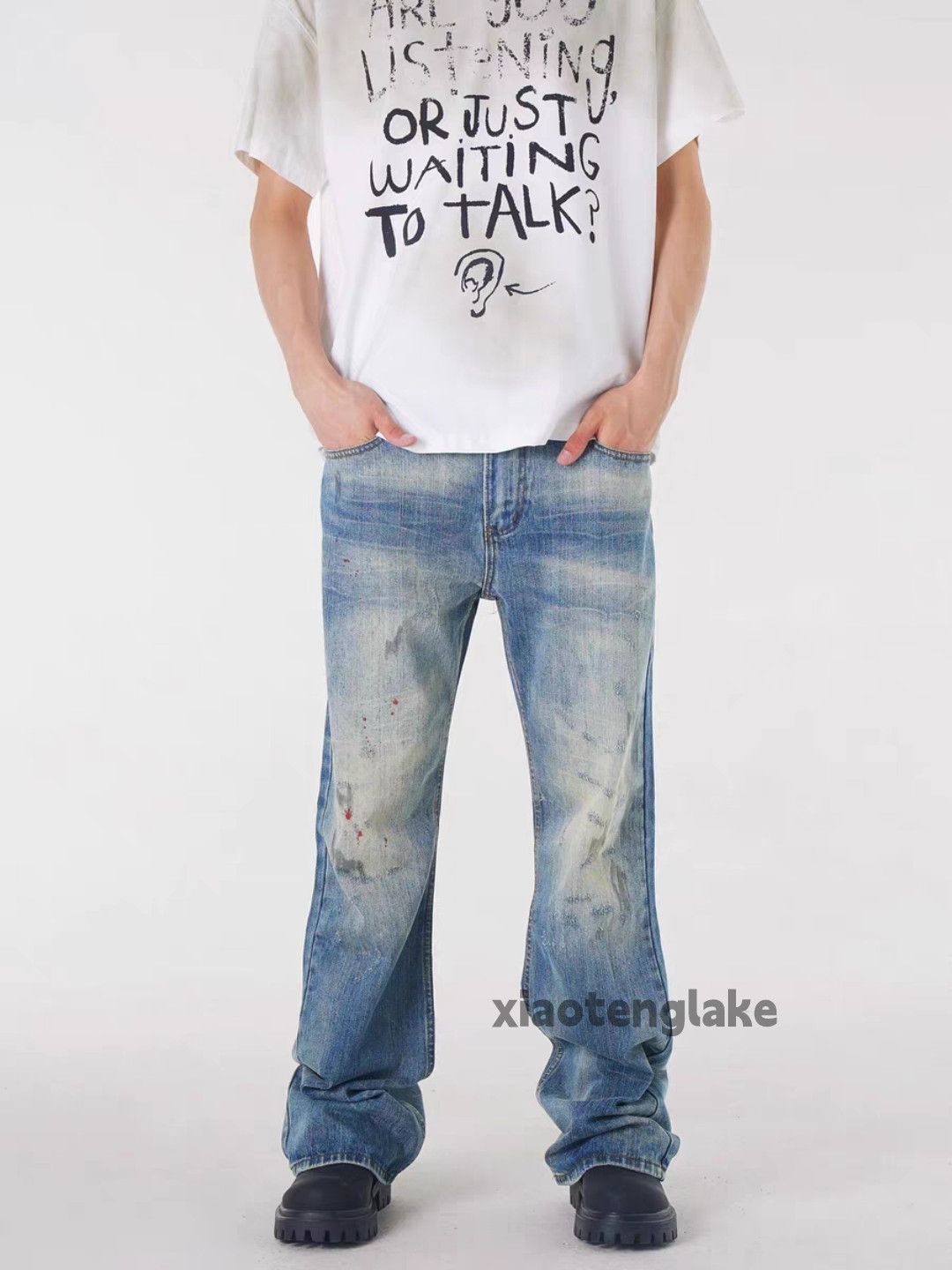 Jean × Vintage washed faded loose baggy paint rusty stain jeans Size US 32 / EU 48 - 5 Thumbnail