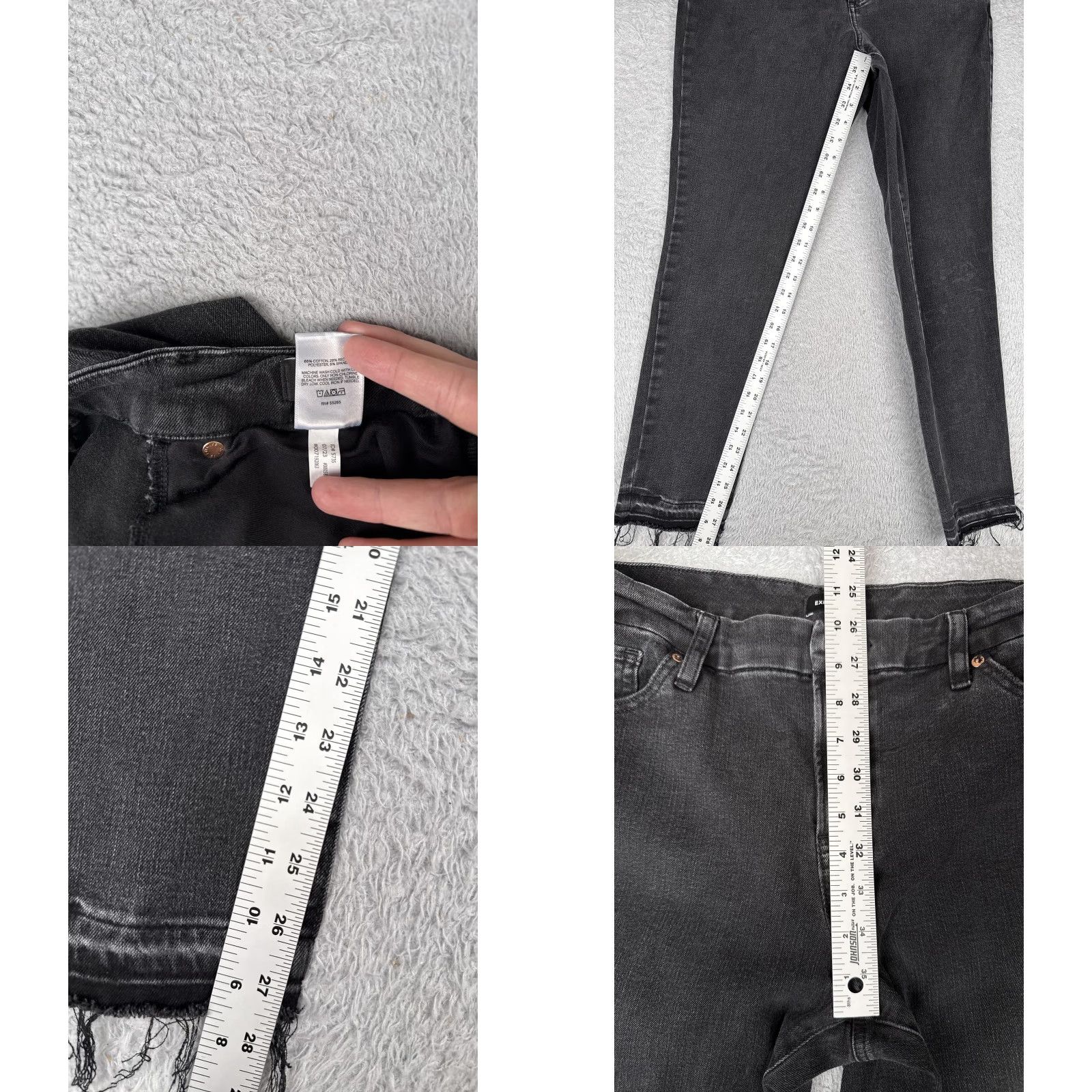Express Express Jeans Skinny Black Mid Rise Women's 12 Denim 31x28 Stretch 5-Pocket Zip Button Raw Hem Vintage No Size 34" / US 12 / IT 48 - 8 Thumbnail
