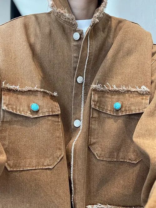 VIBE Oversized Turquoise Embellishments Denim Jacket Size US M / EU 48-50 / 2 - 4 Thumbnail