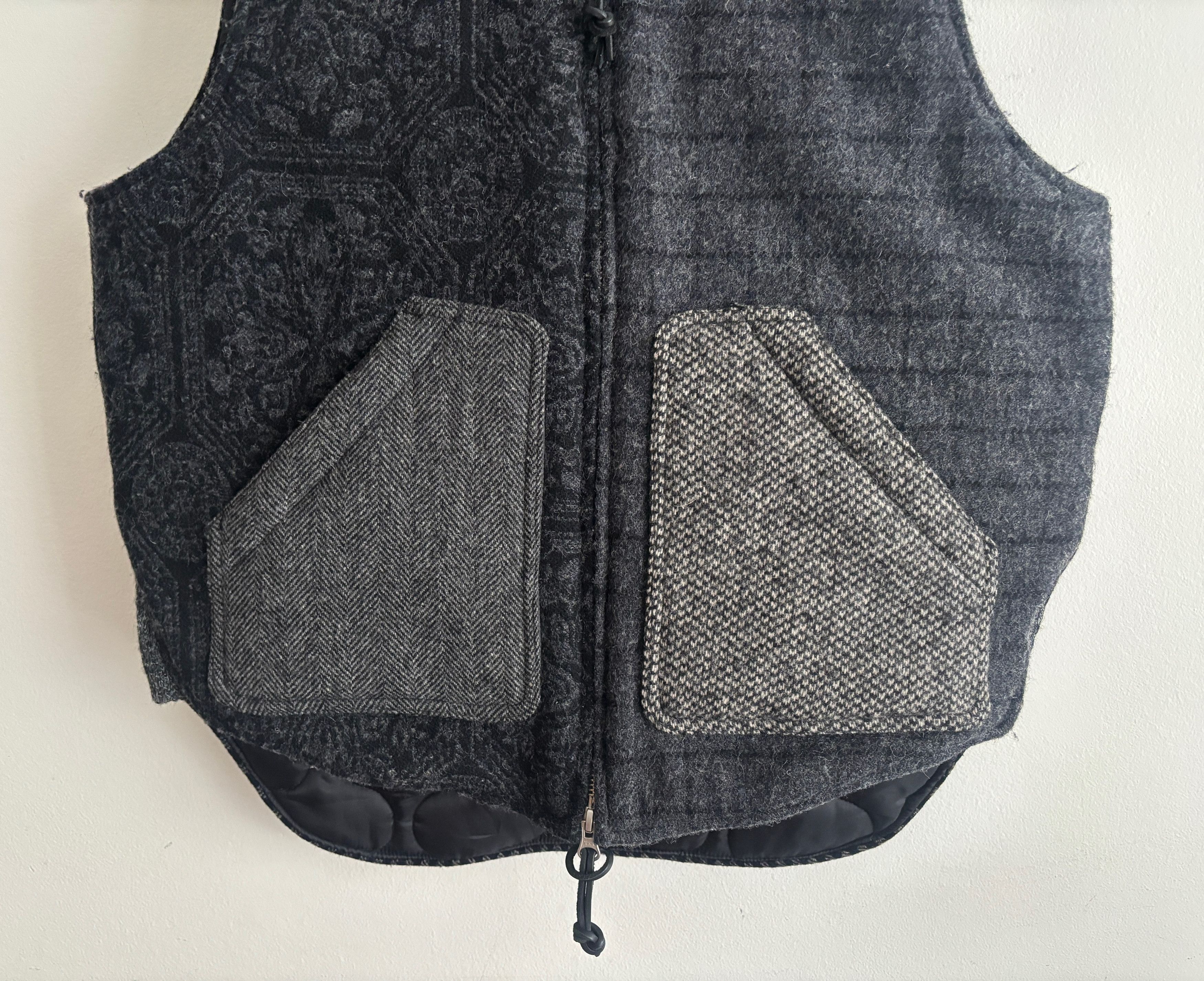 Monitaly $435 Black Grey Patchwork Wool Nylon Quilted Vest - 42 / L Size US L / EU 52-54 / 3 - 3 Thumbnail