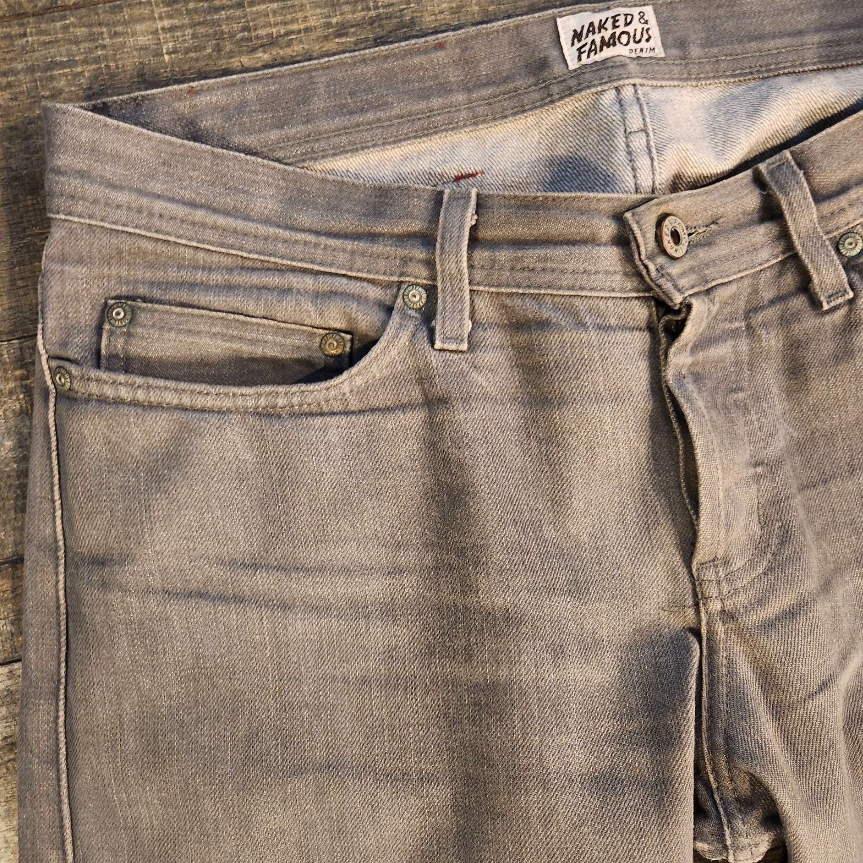 Vintage Naked & Famous Denim Weired Guy Selvedge Jeans Mens 33x34 Gray Denim Tapered Regular Waist 33 Inseam 32 In Size US 32 / EU 48 - 7 Thumbnail