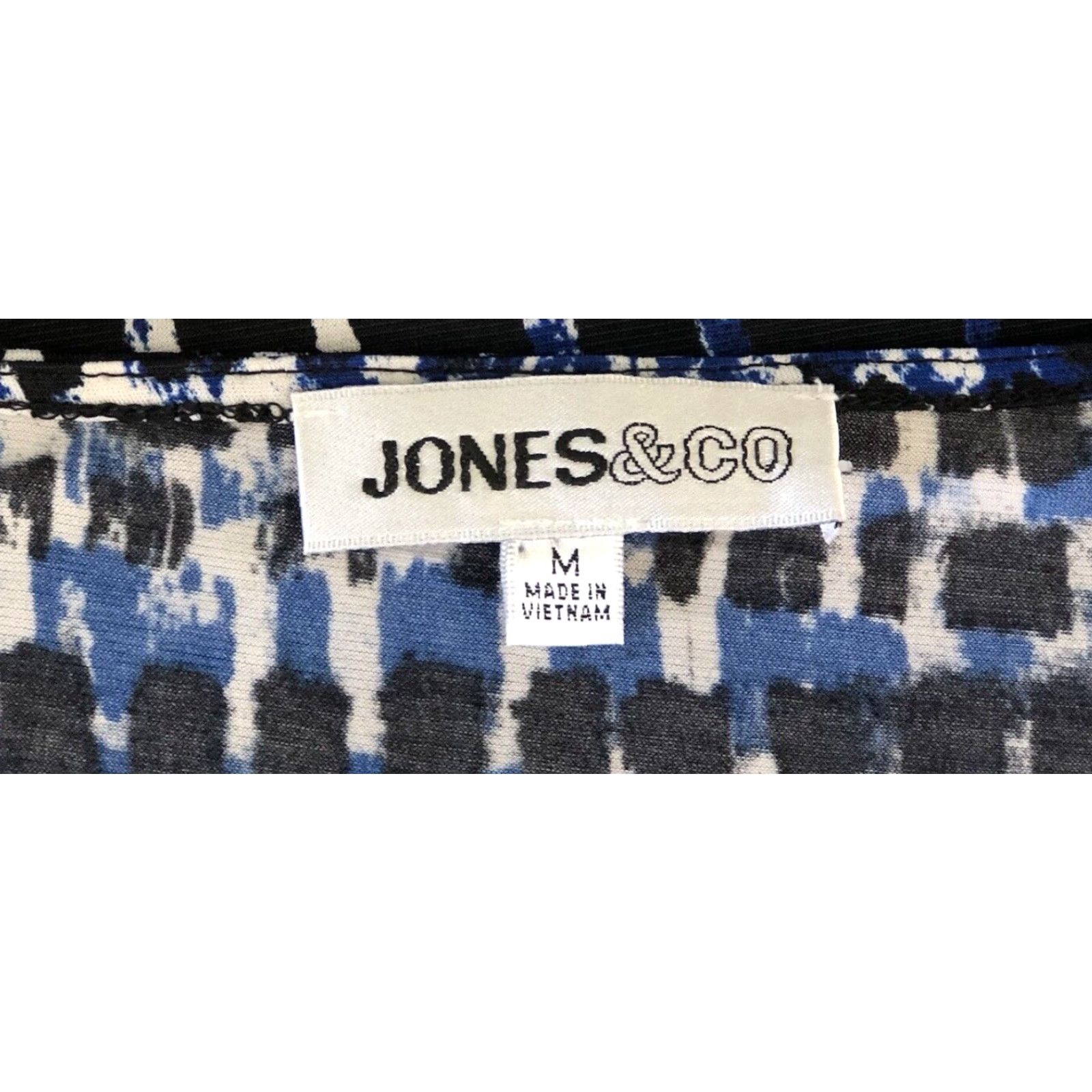 CO VINTAGE Jones & Co Top Blouse M Blue/Black Print Keyhole Scoop Neck Short Sleeves Womens Size M / US 6-8 / IT 42-44 - 6 Thumbnail