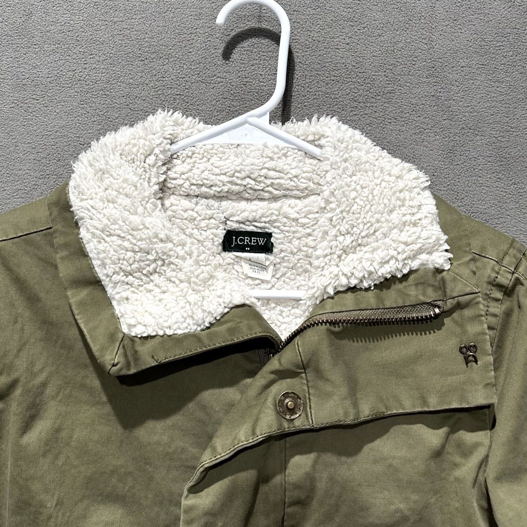 J.Crew J.CREW Jacket Womens 4 Military Green Sherpa Lined Twill adjustable Sleeve 90s y2k 2000s Size S / US 4 / IT 40 - 4 Thumbnail