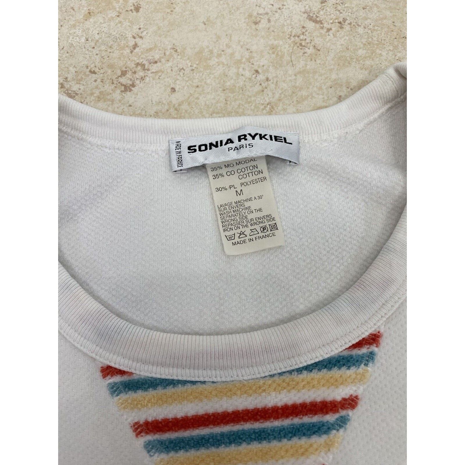 Sonia Rykiel VTG Sonia Rykiel Crew Neck Sweatshirt White M Velour Stripes Size M / US 6-8 / IT 42-44 - 8 Thumbnail