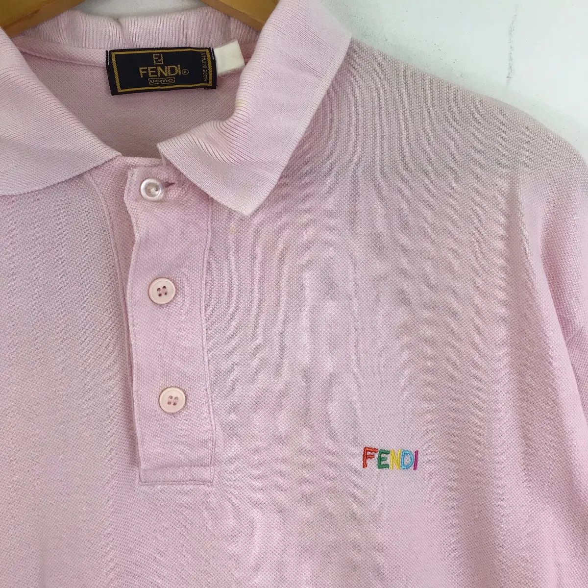 Fendi Vtg 90’FENDI UOMO Made In Italy Side Logo Pink Polo TeeShirt Size US L / EU 52-54 / 3 - 3 Thumbnail